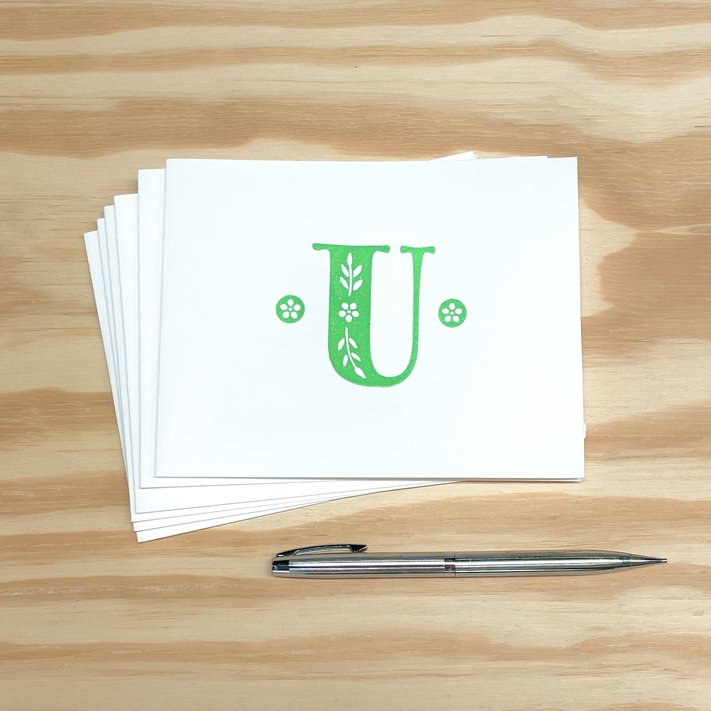 Monogram Leafy Letters 6-pack cards - Choose Your Letter - wood type letterpress printed