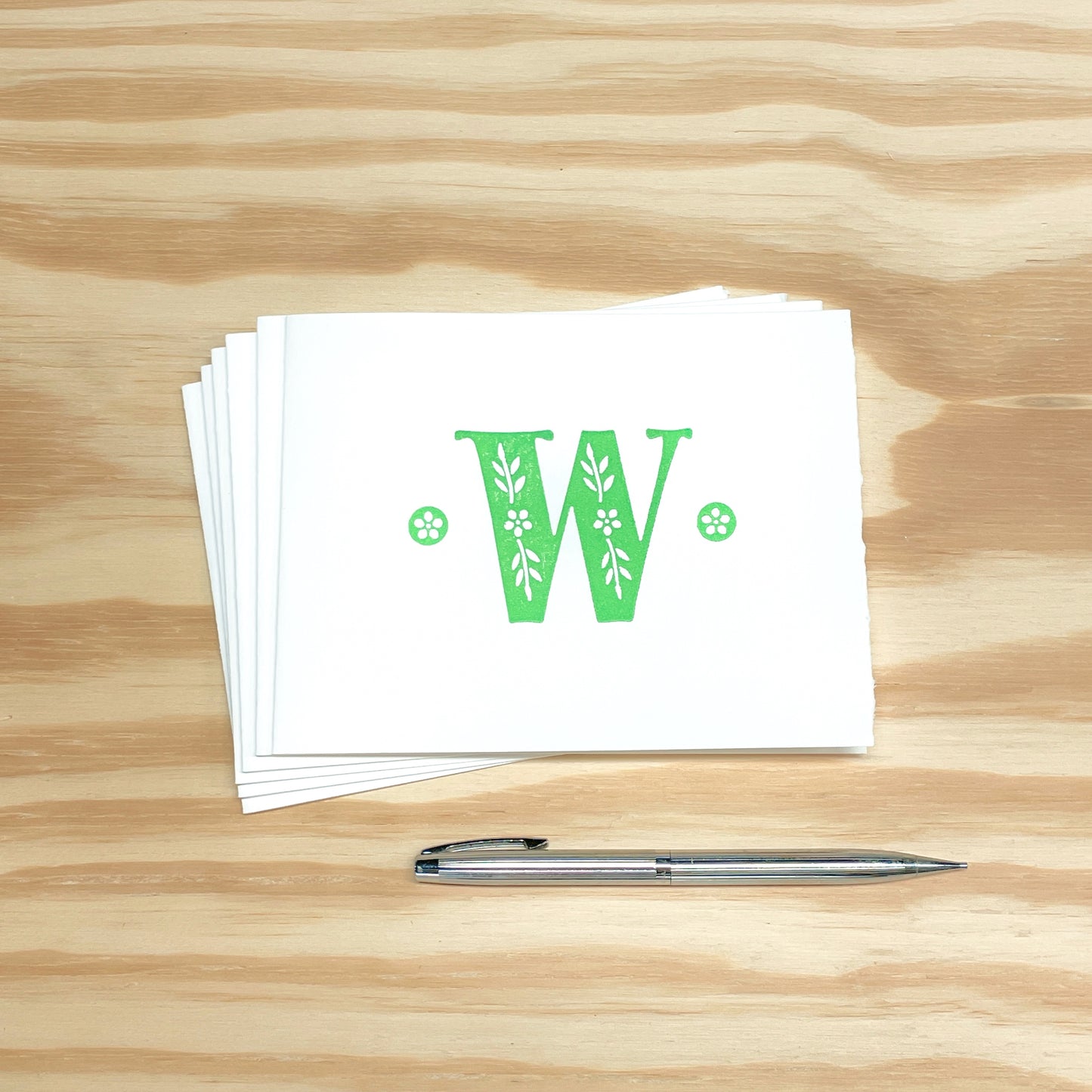 Monogram Leafy Letters 6-pack cards - Choose Your Letter - wood type letterpress printed