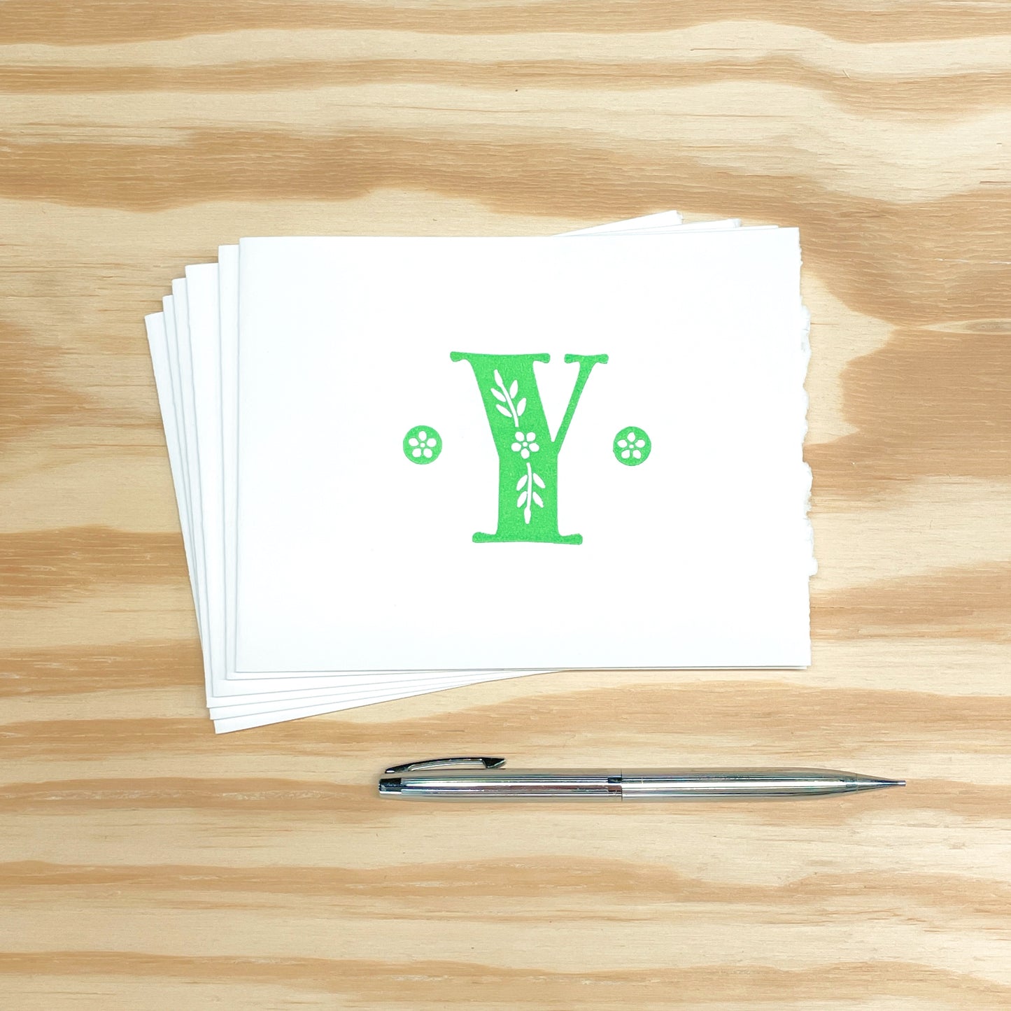 Monogram Leafy Letters 6-pack cards - Choose Your Letter - wood type letterpress printed