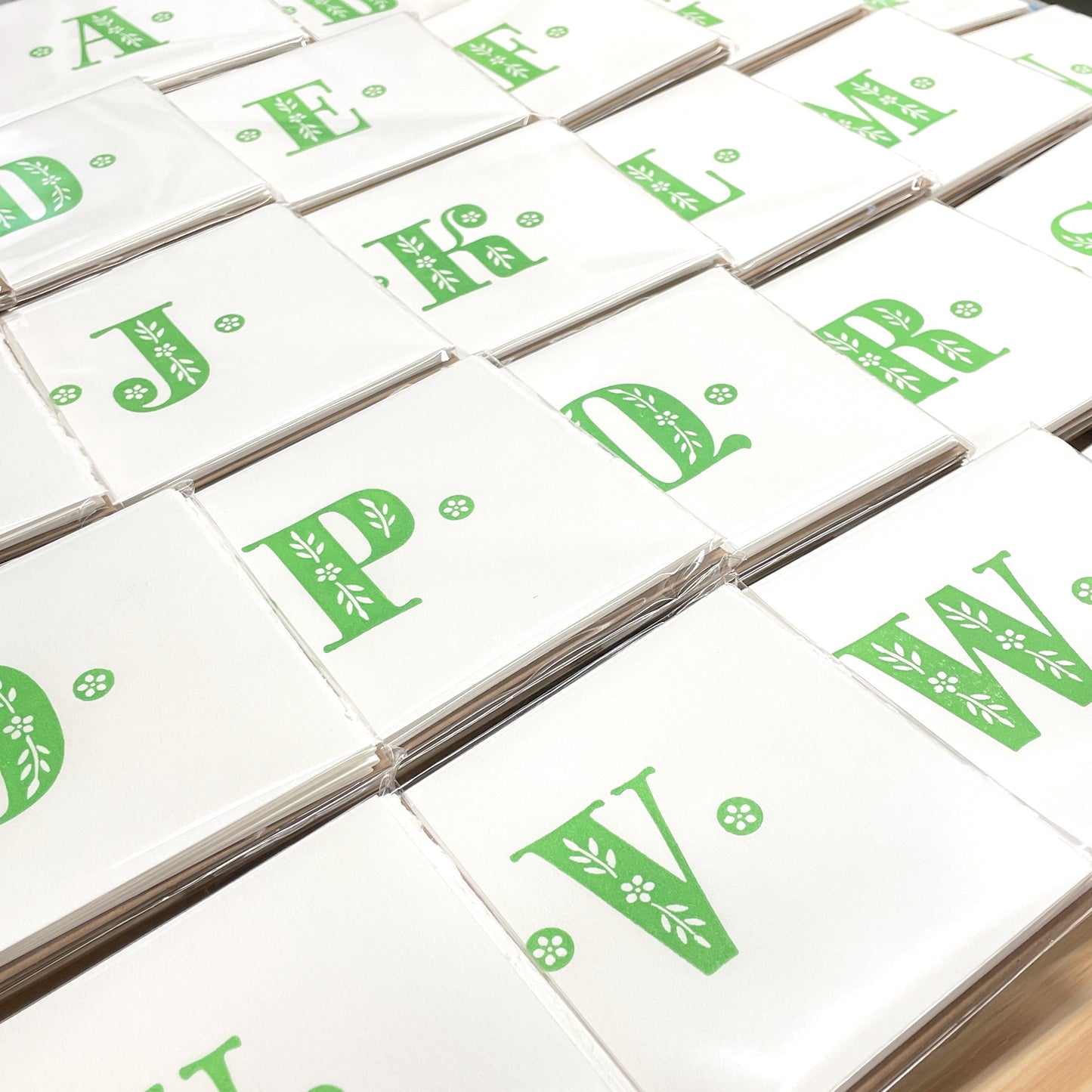 Monogram Leafy Letters 6-pack cards - Choose Your Letter - wood type letterpress printed