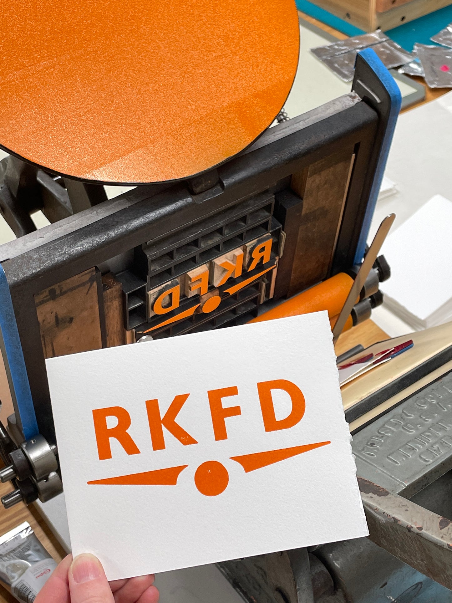 RKFD Rockford Orange single card - wood type letterpress printed