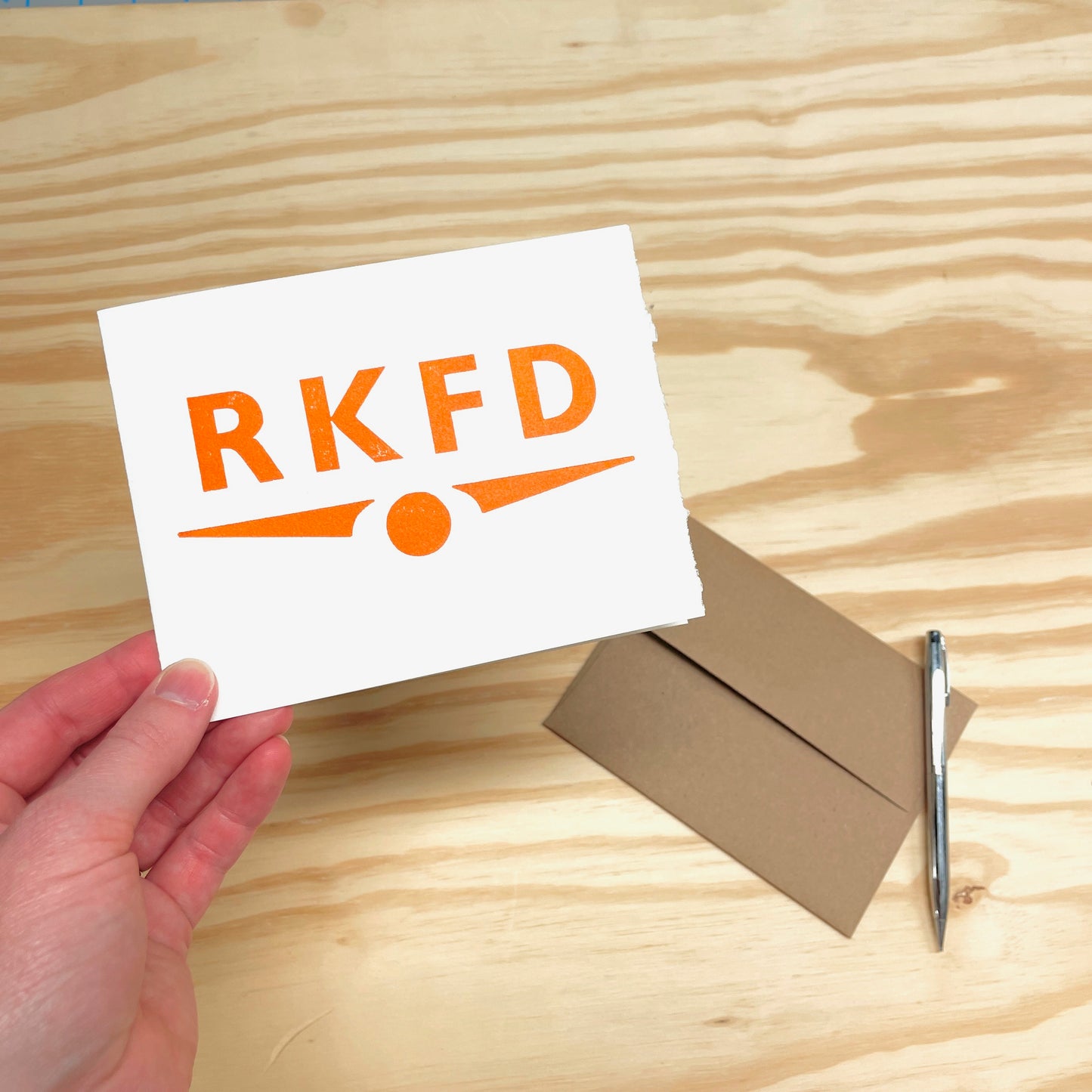 RKFD Rockford Orange single card - wood type letterpress printed