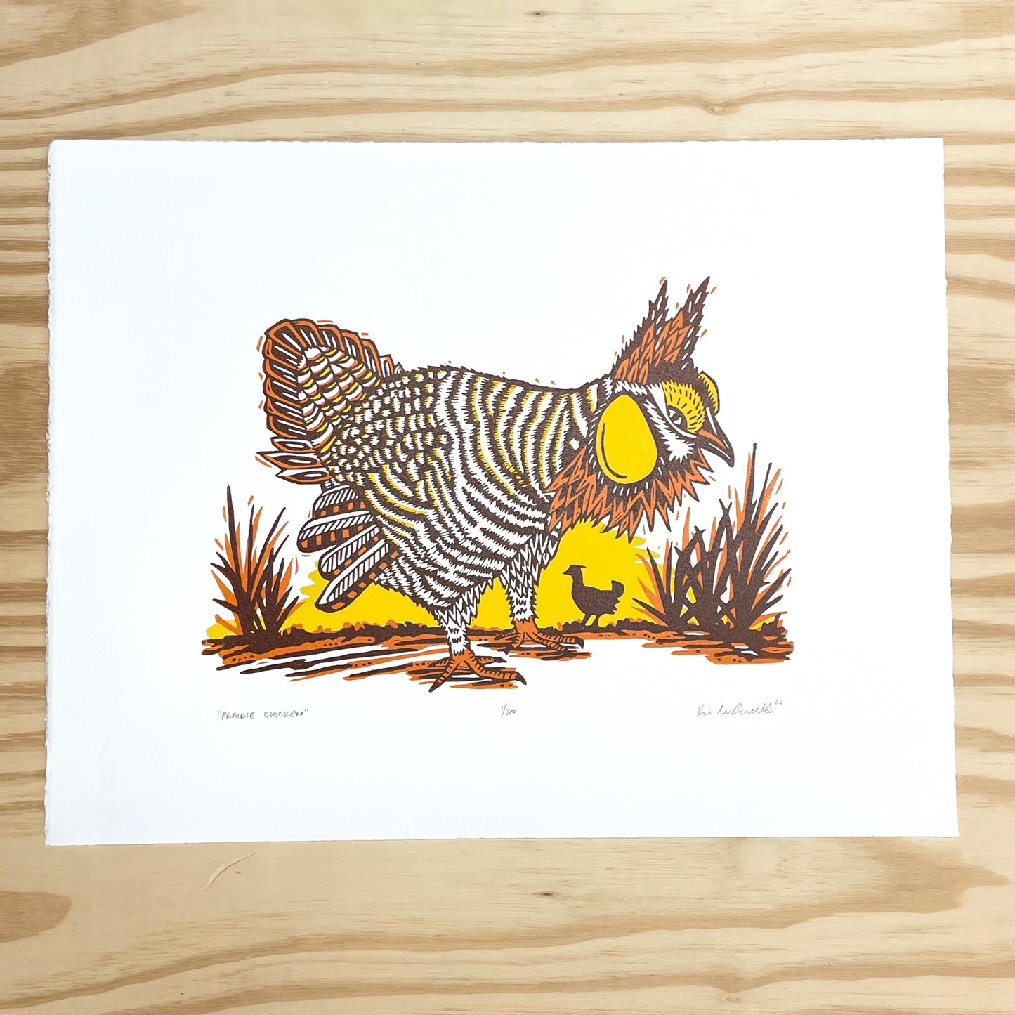 Prairie Chicken - woodblock print (14x18")