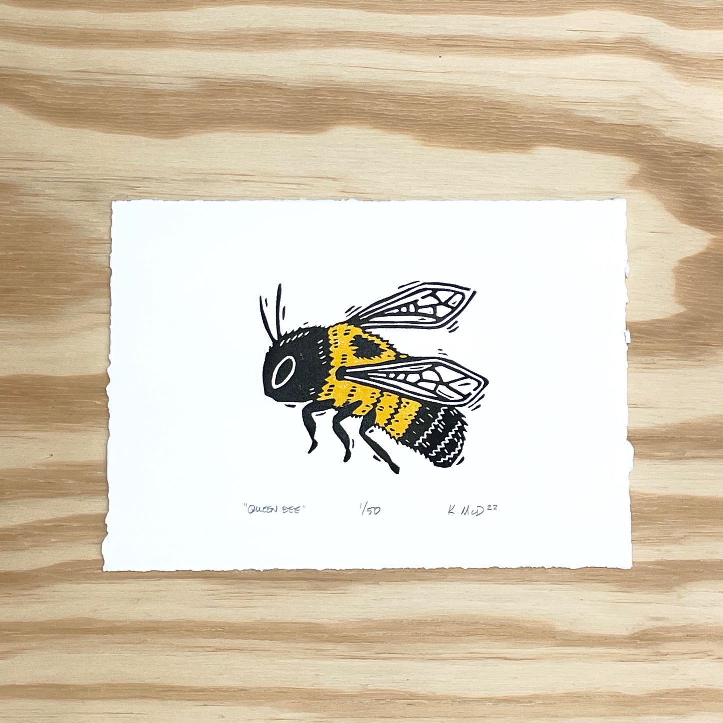 Queen Bee - woodblock print (5x7")