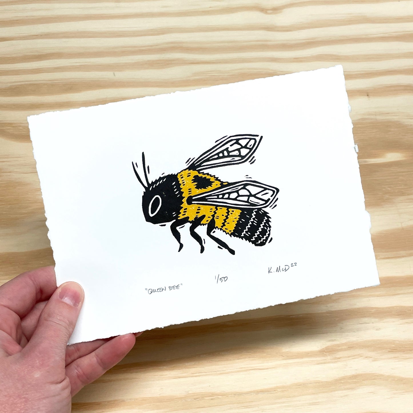 Queen Bee - woodblock print (5x7")