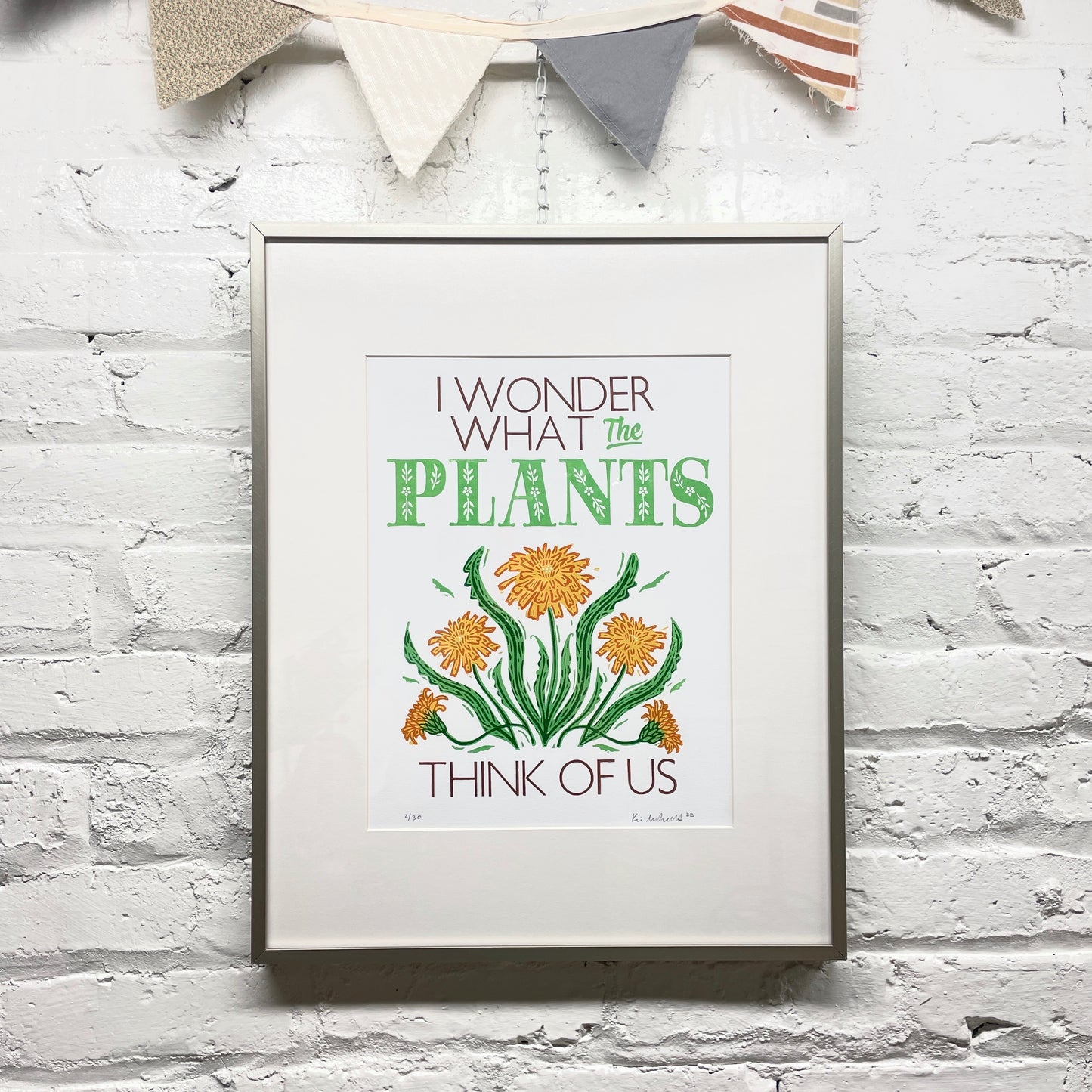 I Wonder What the Plants Think of Us FRAMED - woodblock and letterpress print (16x20")