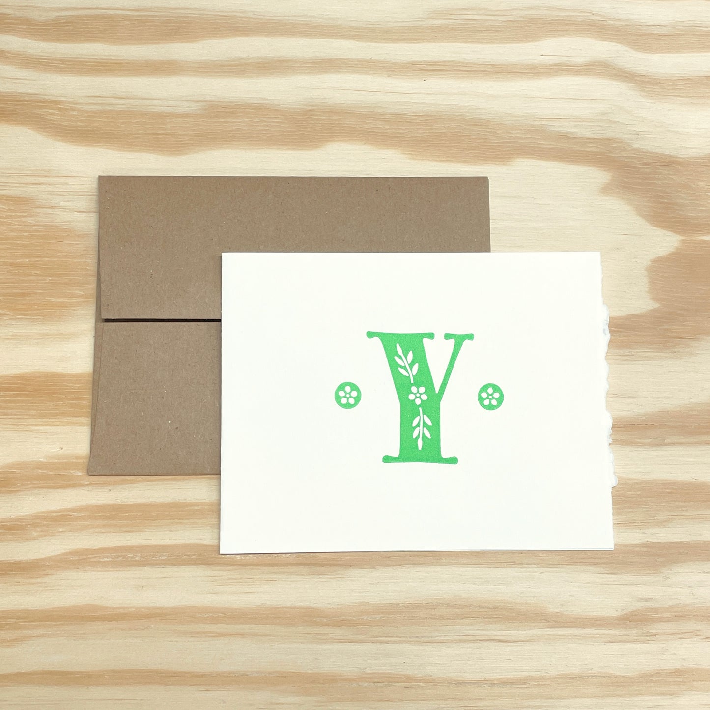 Monogram Leafy Letters SINGLE card - Choose Your Letter - wood type letterpress printed