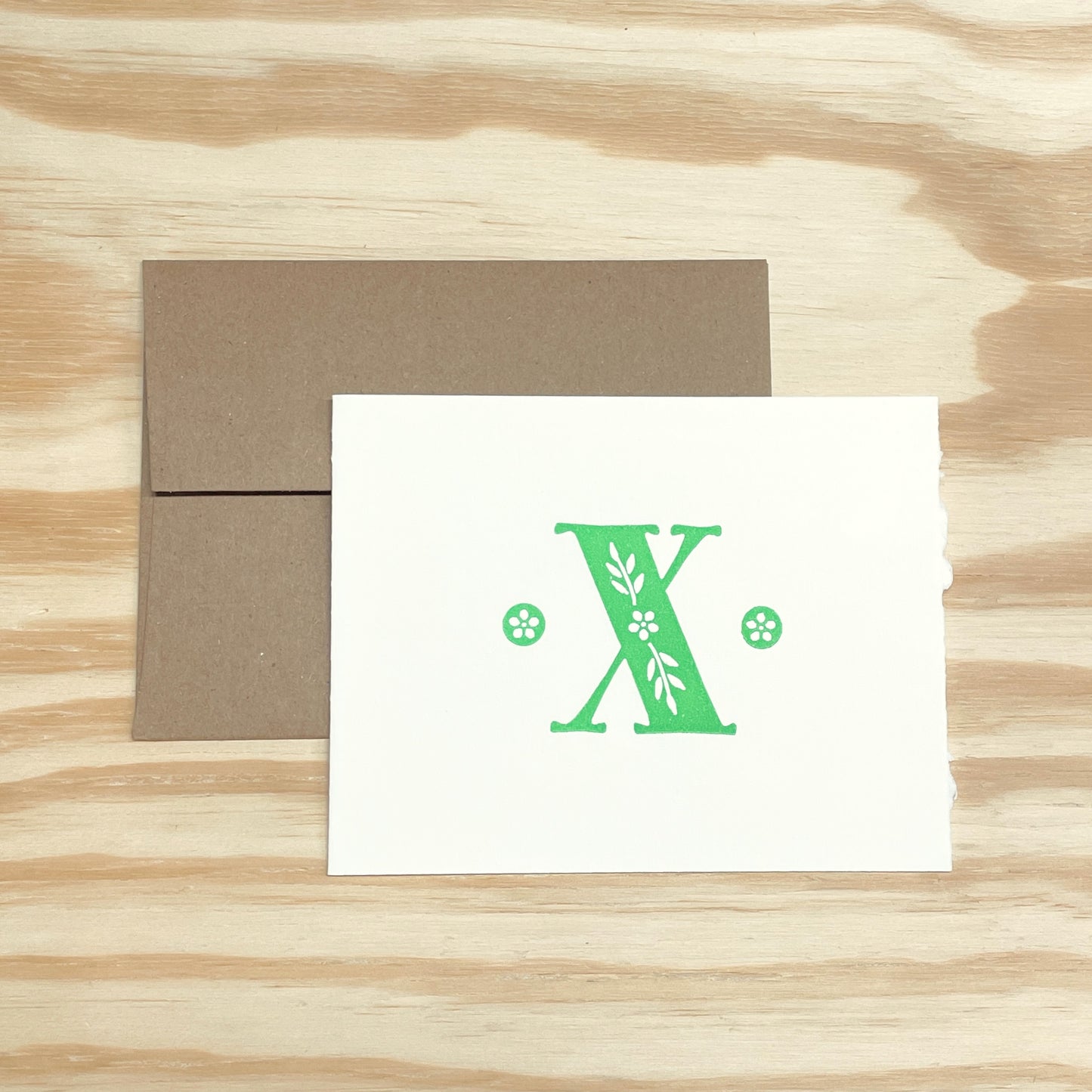 Monogram Leafy Letters SINGLE card - Choose Your Letter - wood type letterpress printed