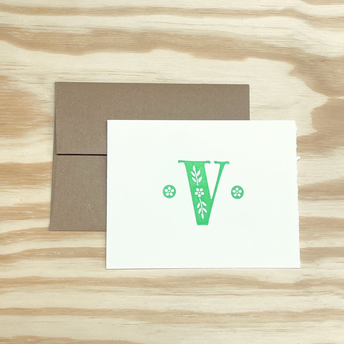 Monogram Leafy Letters SINGLE card - Choose Your Letter - wood type letterpress printed