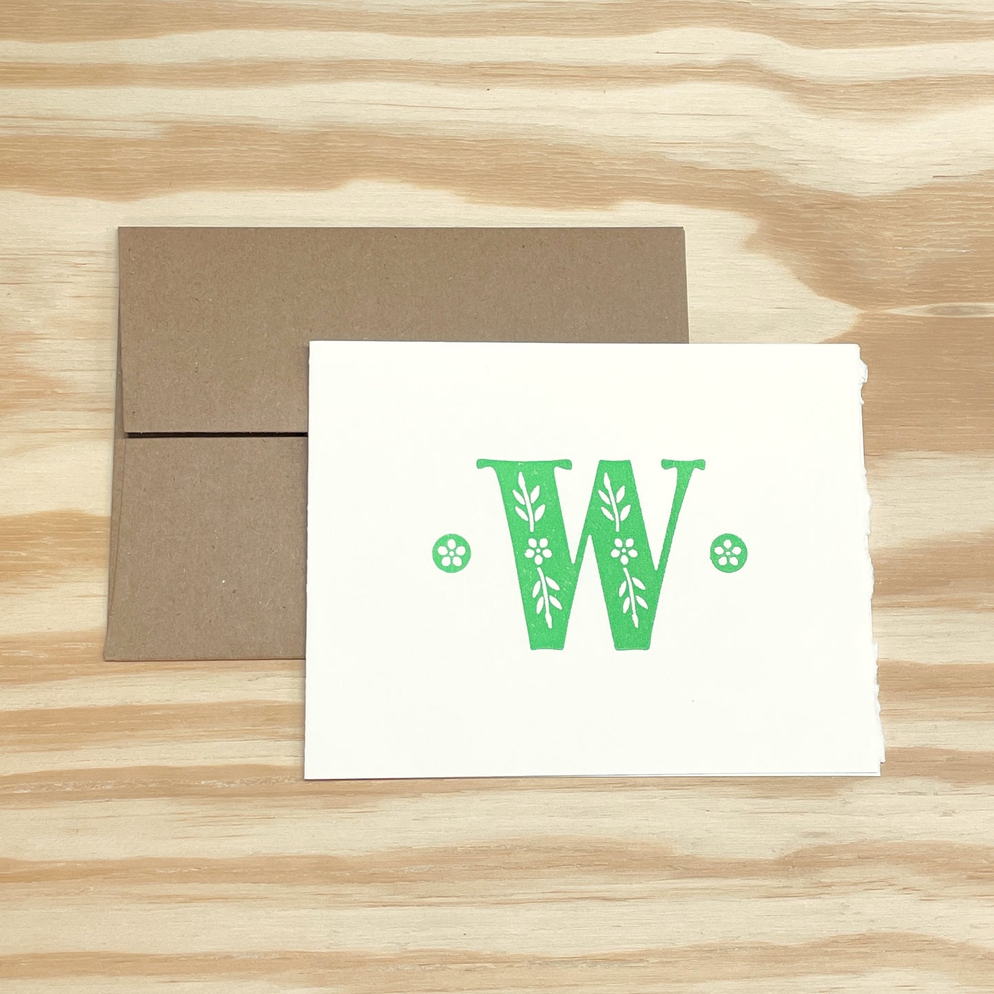 Monogram Leafy Letters SINGLE card - Choose Your Letter - wood type letterpress printed