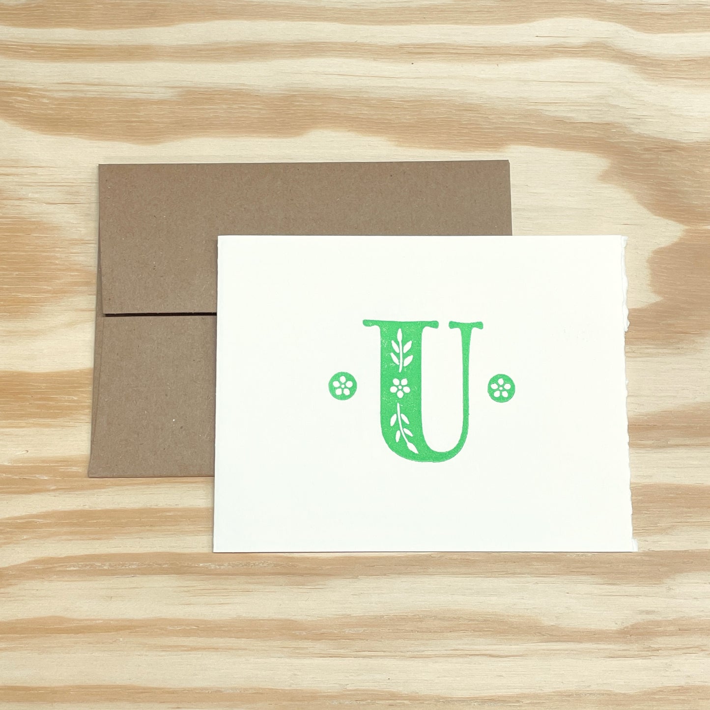 Monogram Leafy Letters SINGLE card - Choose Your Letter - wood type letterpress printed