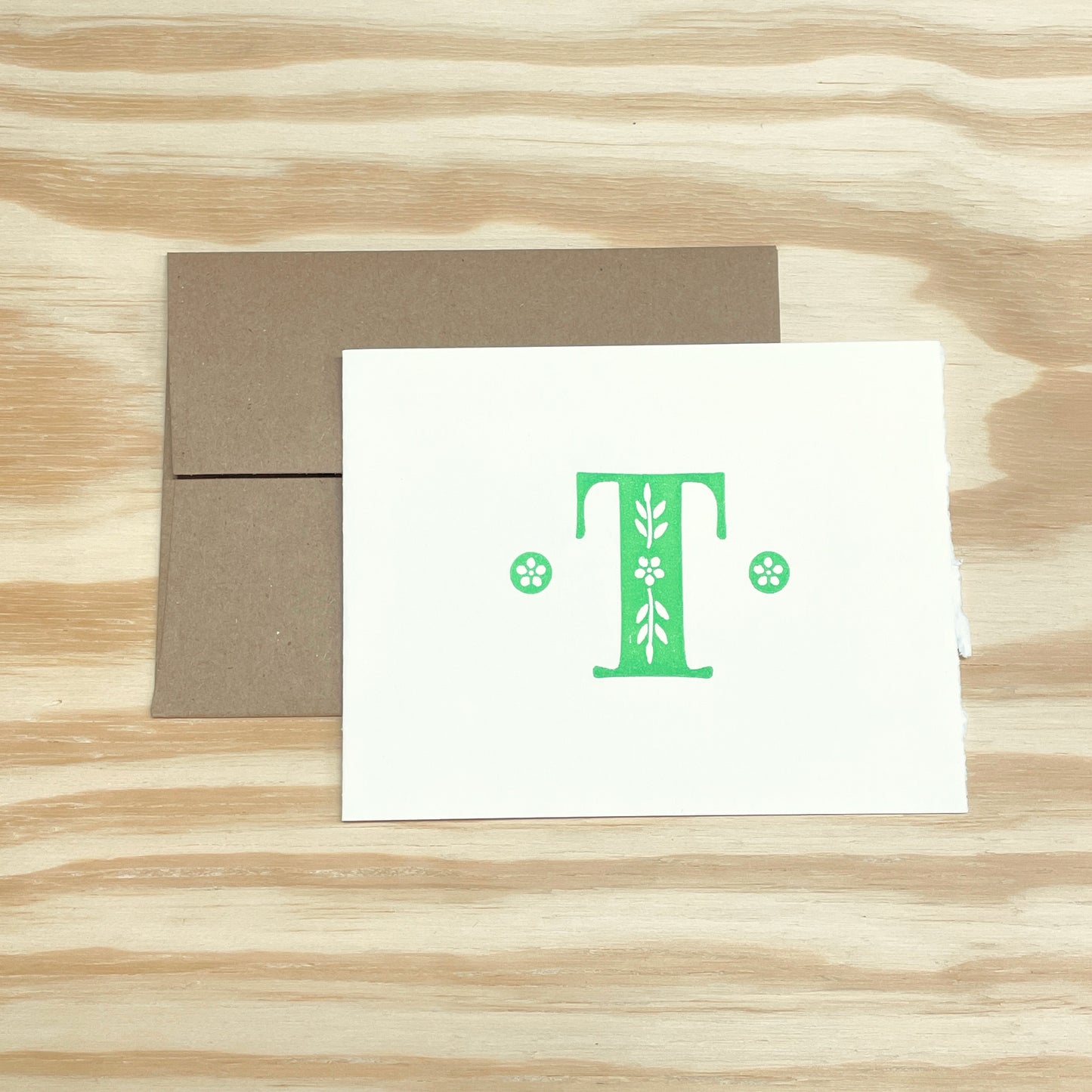 Monogram Leafy Letters SINGLE card - Choose Your Letter - wood type letterpress printed