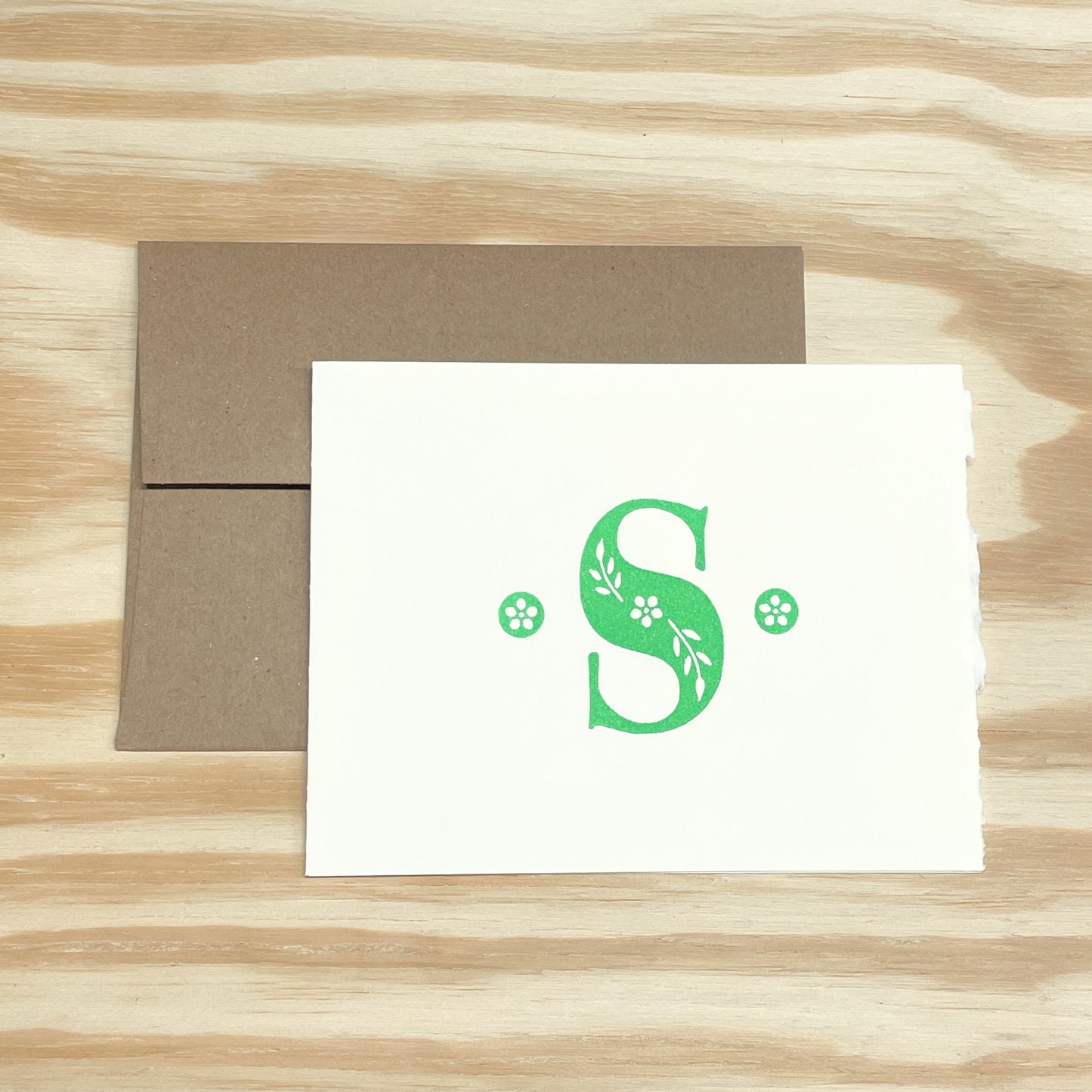 Monogram Leafy Letters SINGLE card - Choose Your Letter - wood type letterpress printed