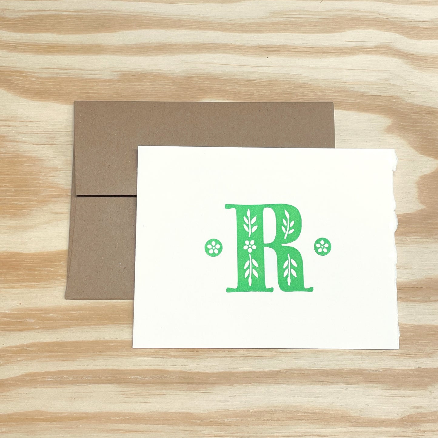 Monogram Leafy Letters SINGLE card - Choose Your Letter - wood type letterpress printed