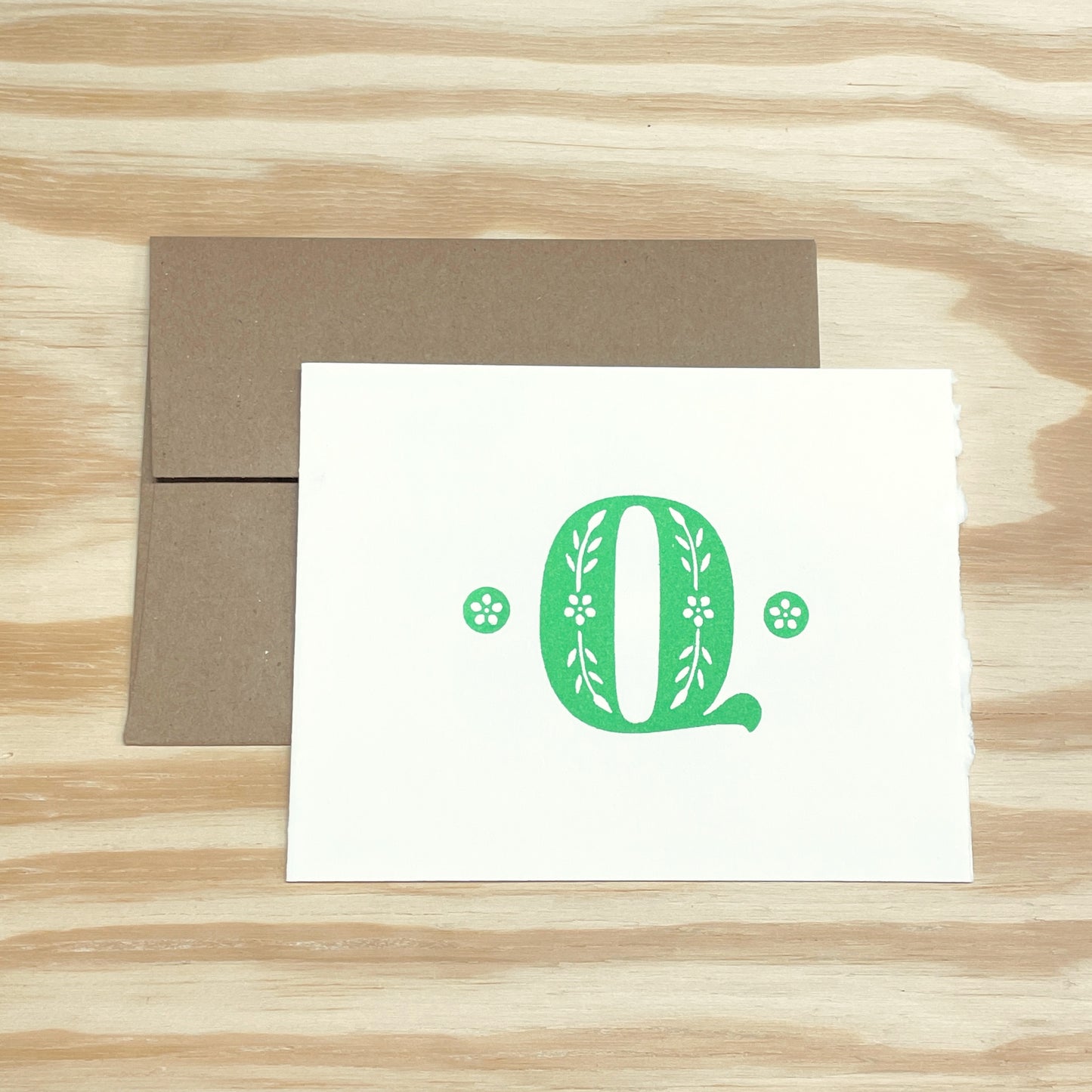 Monogram Leafy Letters SINGLE card - Choose Your Letter - wood type letterpress printed