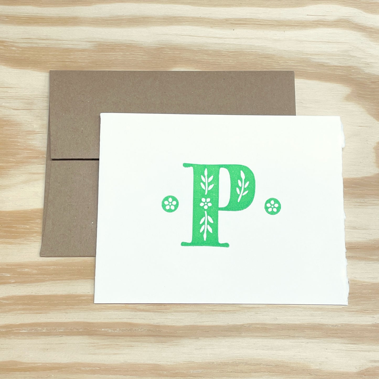 Monogram Leafy Letters SINGLE card - Choose Your Letter - wood type letterpress printed