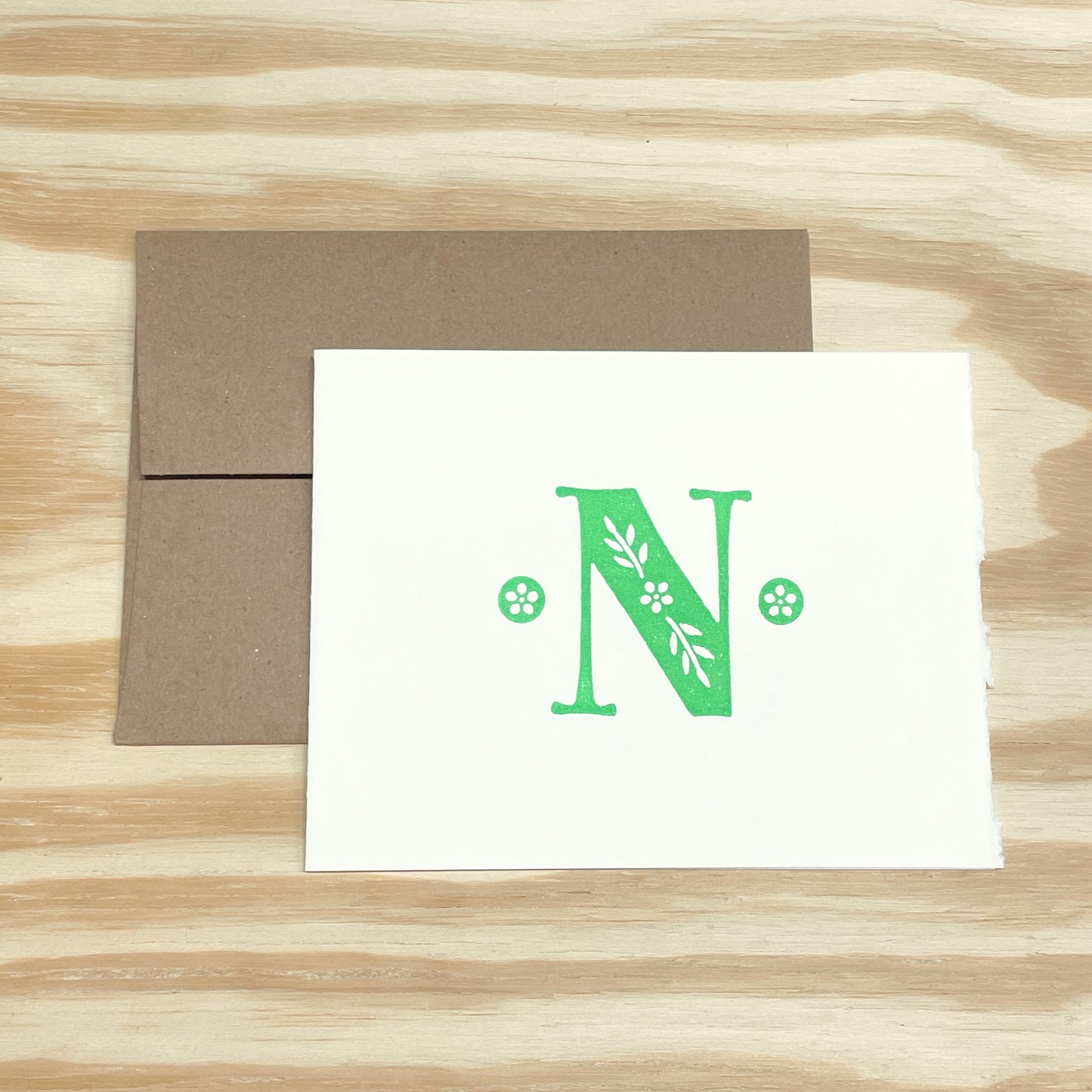 Monogram Leafy Letters SINGLE card - Choose Your Letter - wood type letterpress printed