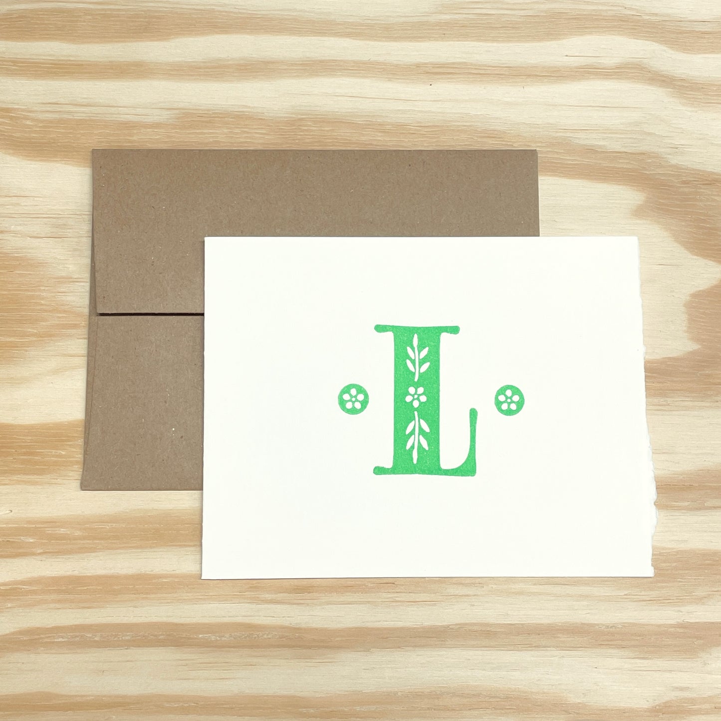 Monogram Leafy Letters SINGLE card - Choose Your Letter - wood type letterpress printed