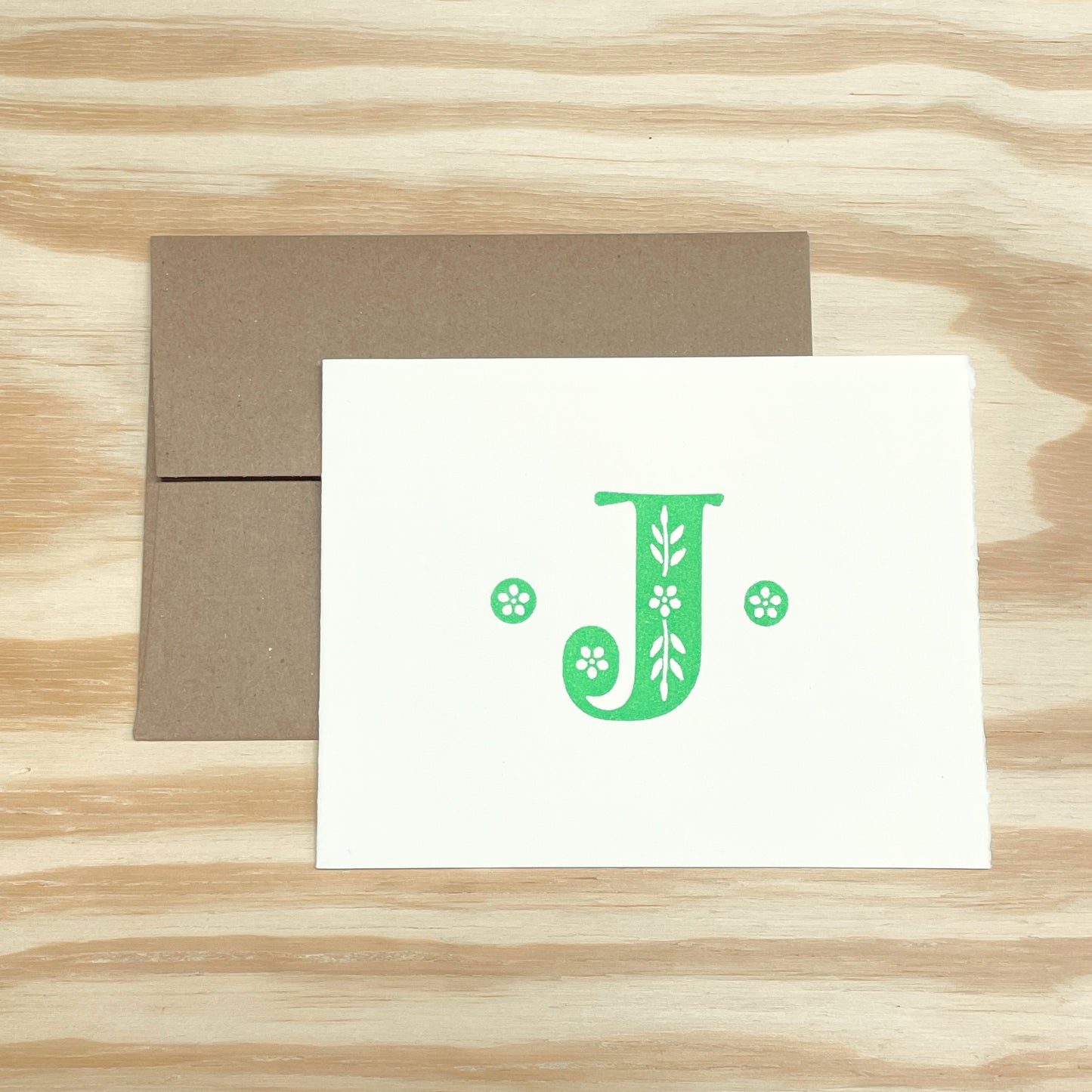 Monogram Leafy Letters SINGLE card - Choose Your Letter - wood type letterpress printed