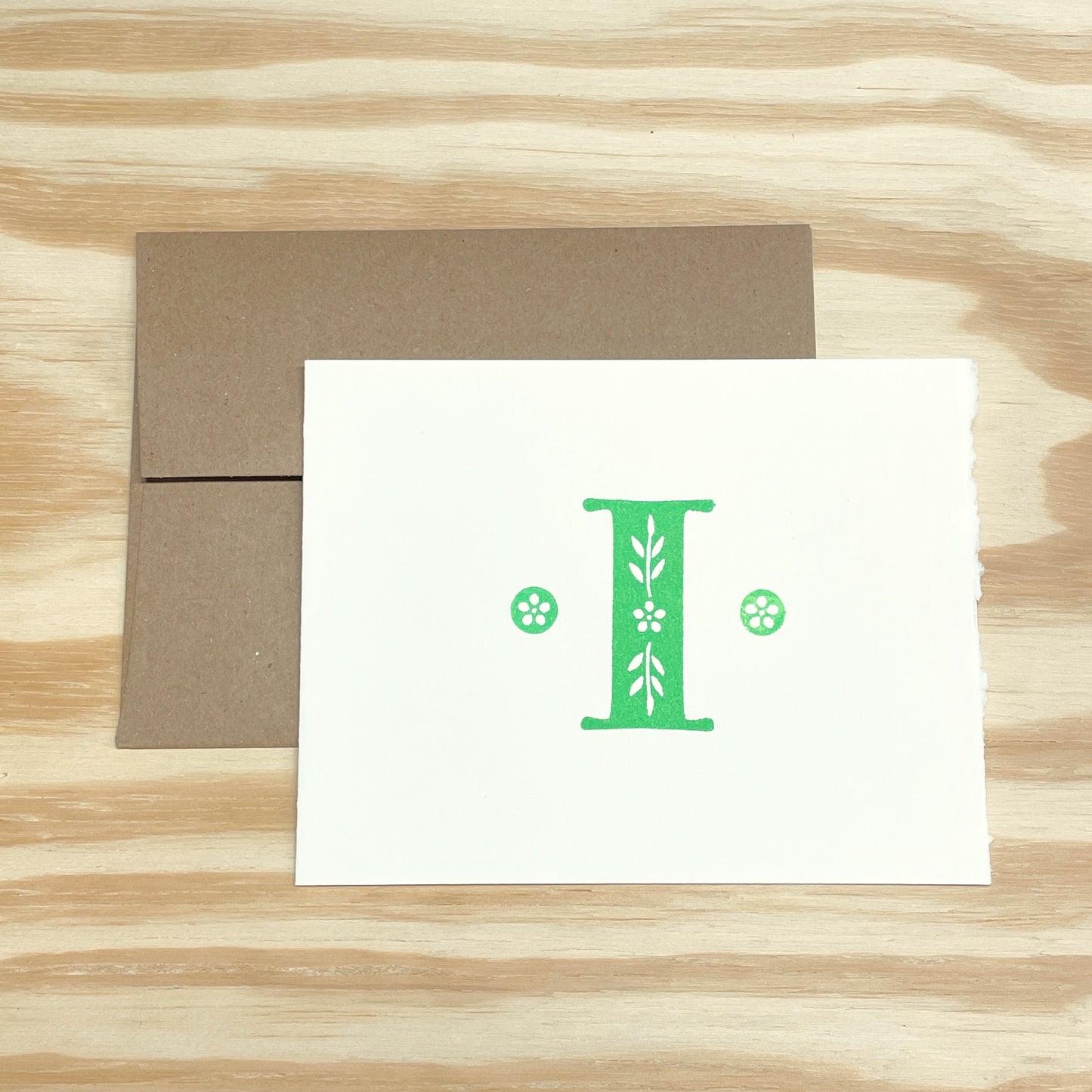 Monogram Leafy Letters SINGLE card - Choose Your Letter - wood type letterpress printed