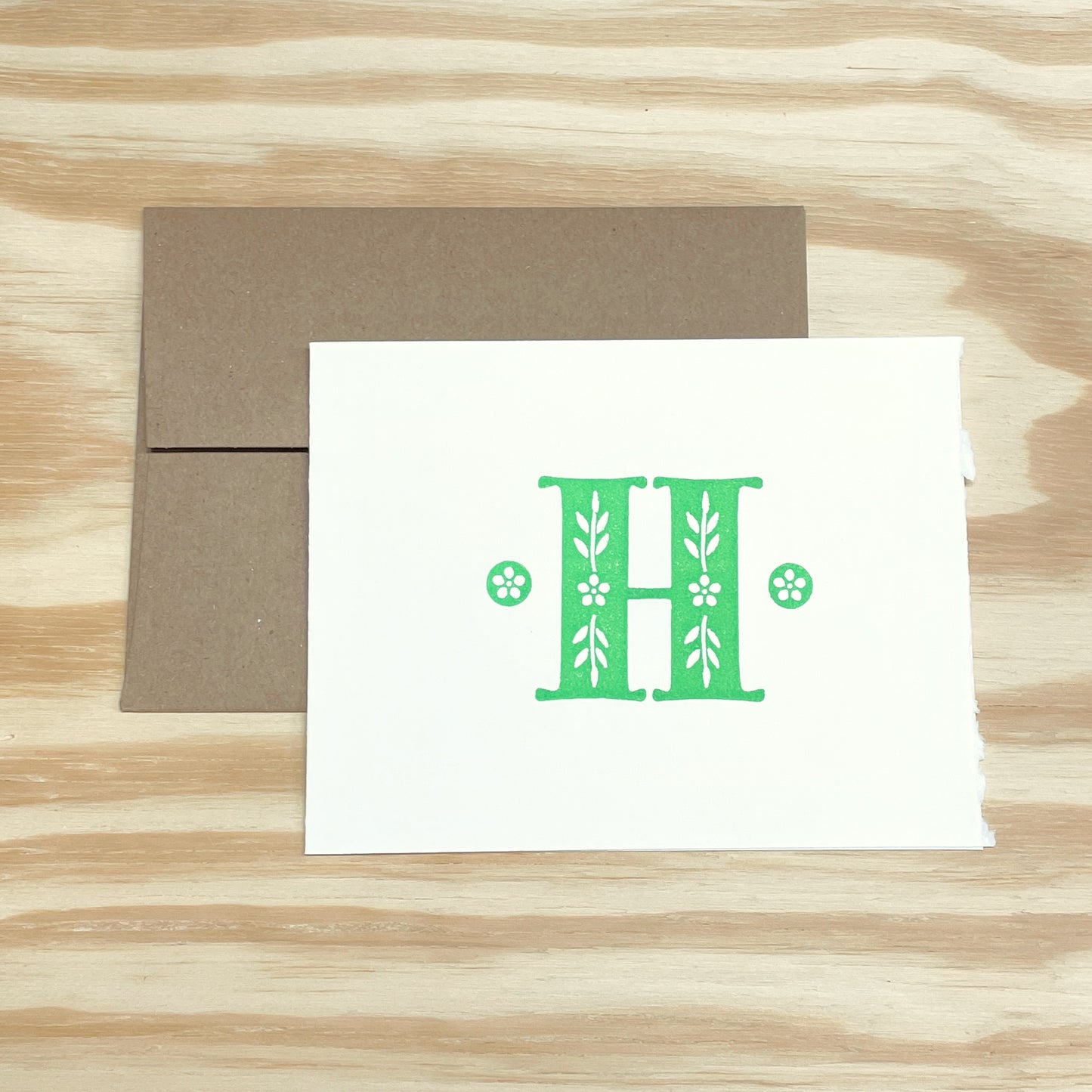 Monogram Leafy Letters SINGLE card - Choose Your Letter - wood type letterpress printed