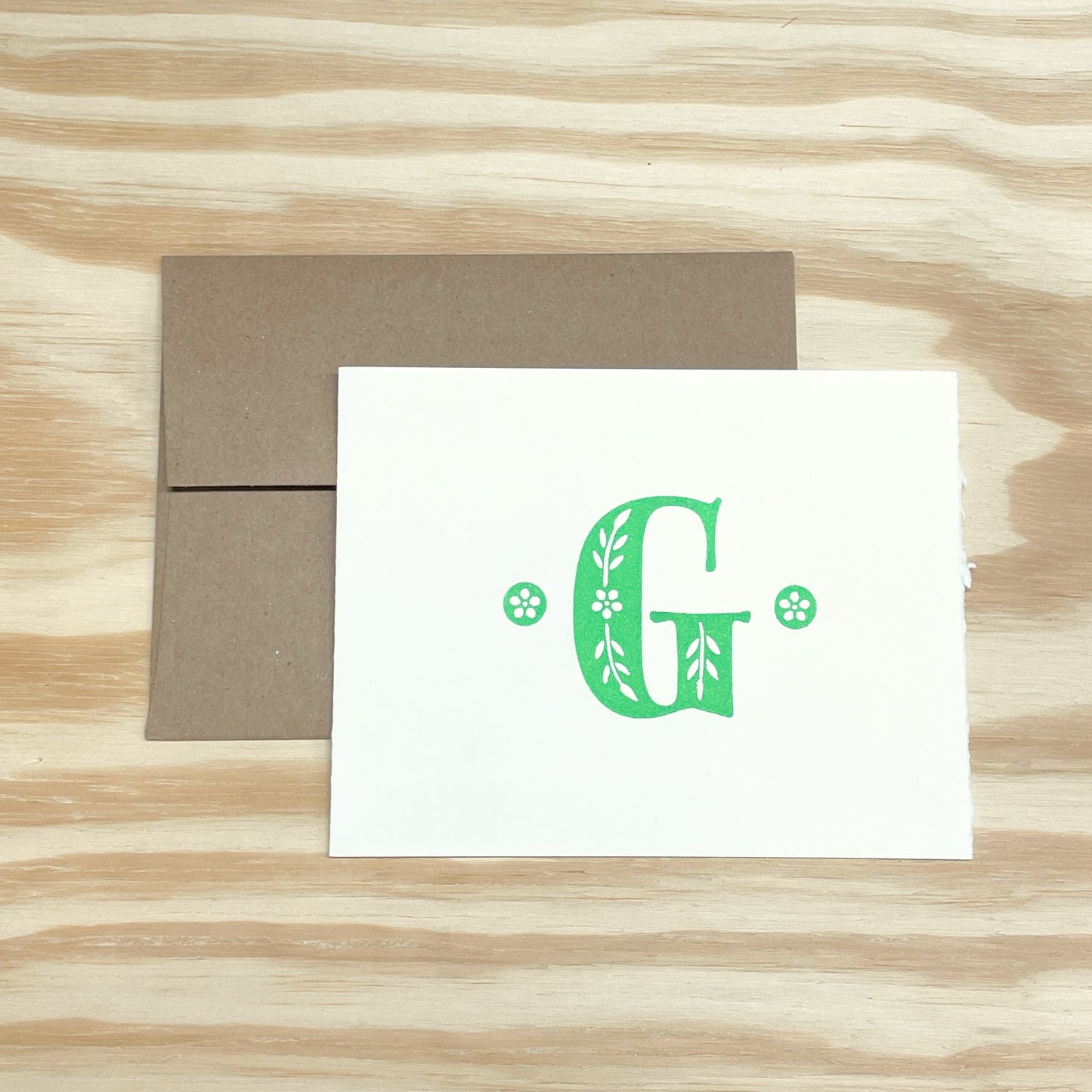 Monogram Leafy Letters SINGLE card - Choose Your Letter - wood type letterpress printed