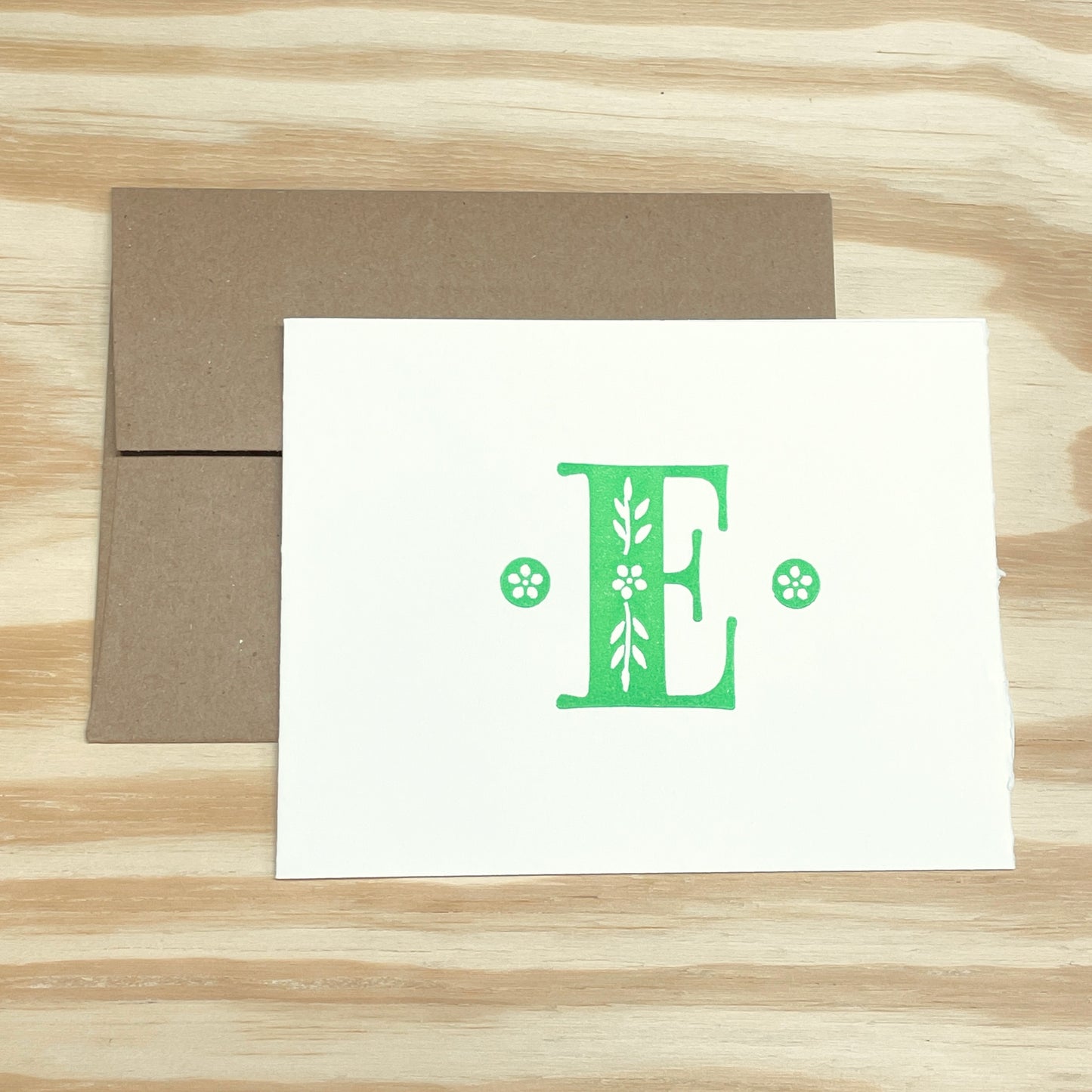 Monogram Leafy Letters SINGLE card - Choose Your Letter - wood type letterpress printed