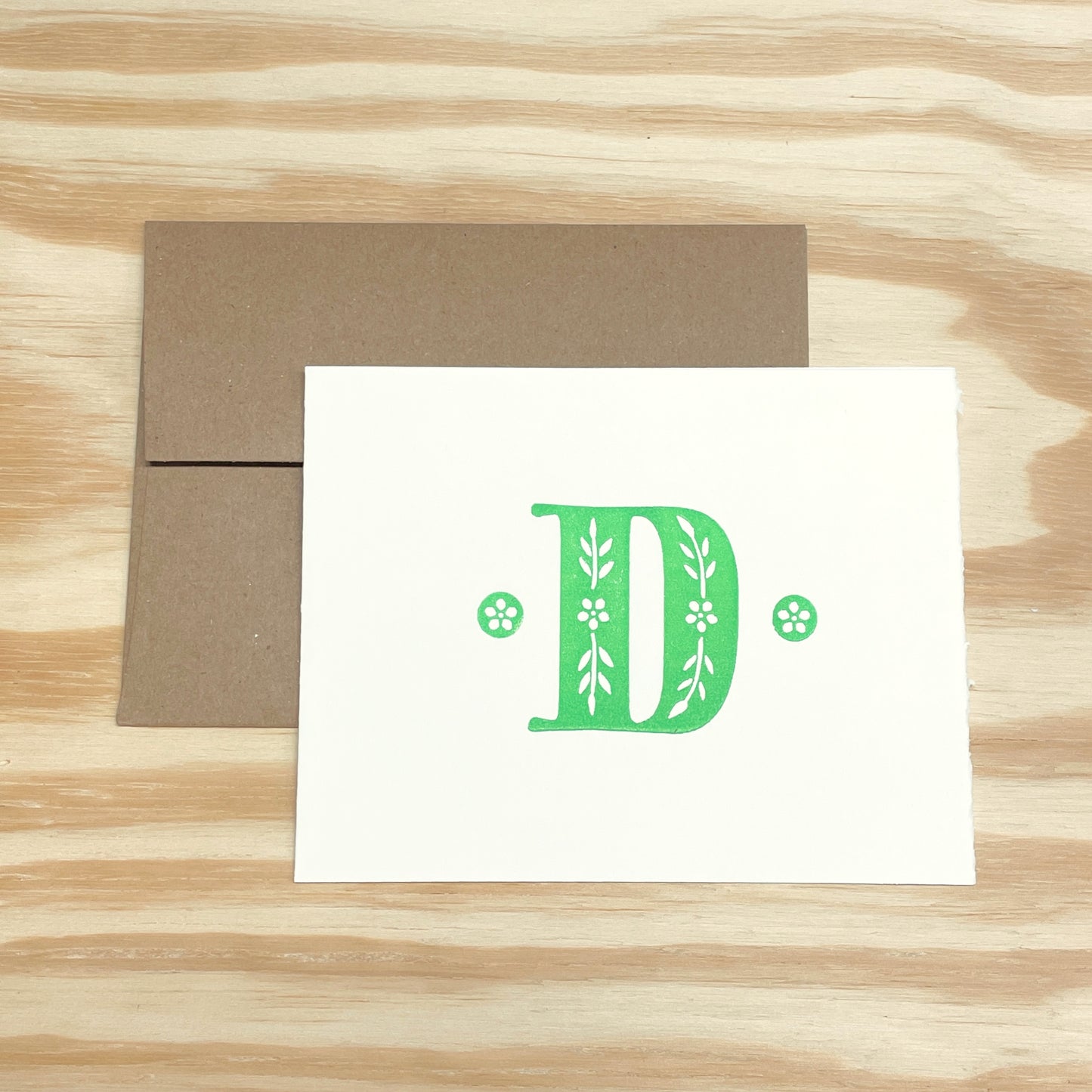 Monogram Leafy Letters SINGLE card - Choose Your Letter - wood type letterpress printed