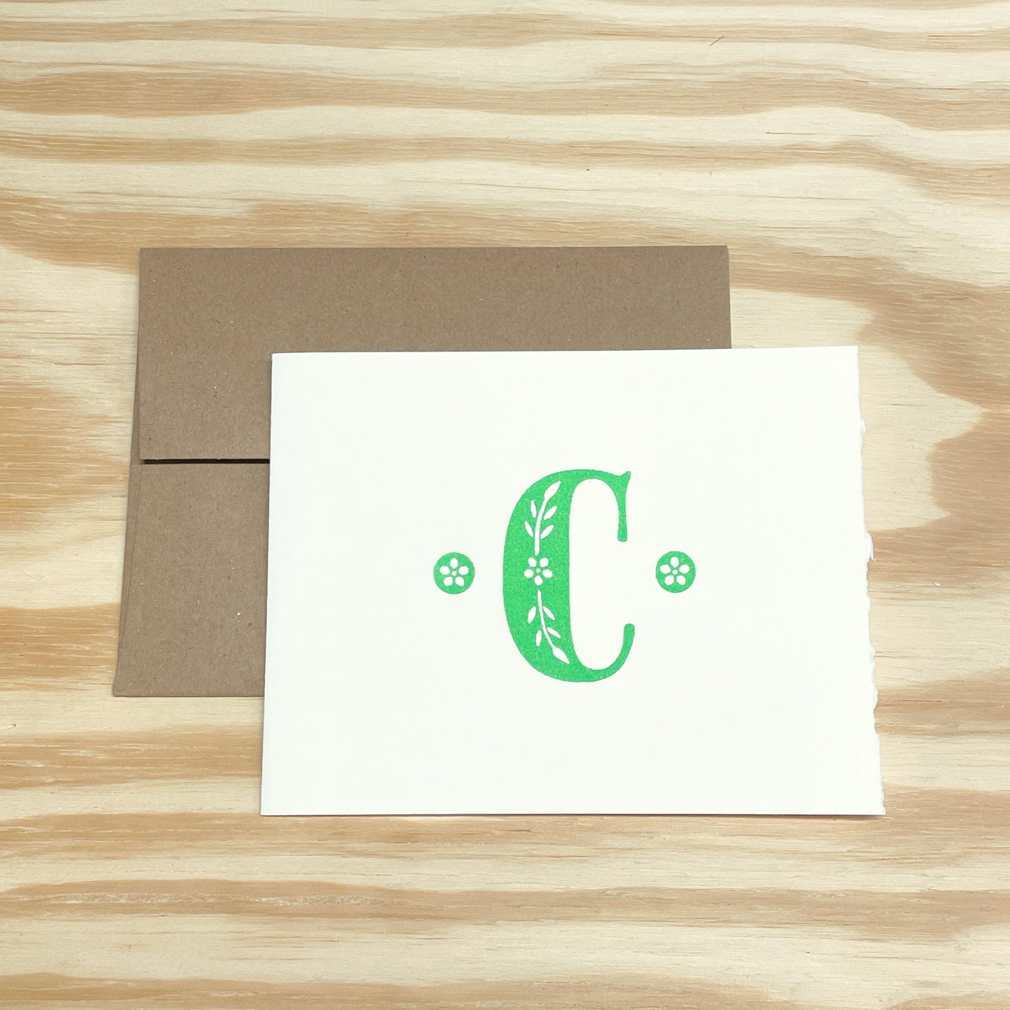 Monogram Leafy Letters SINGLE card - Choose Your Letter - wood type letterpress printed