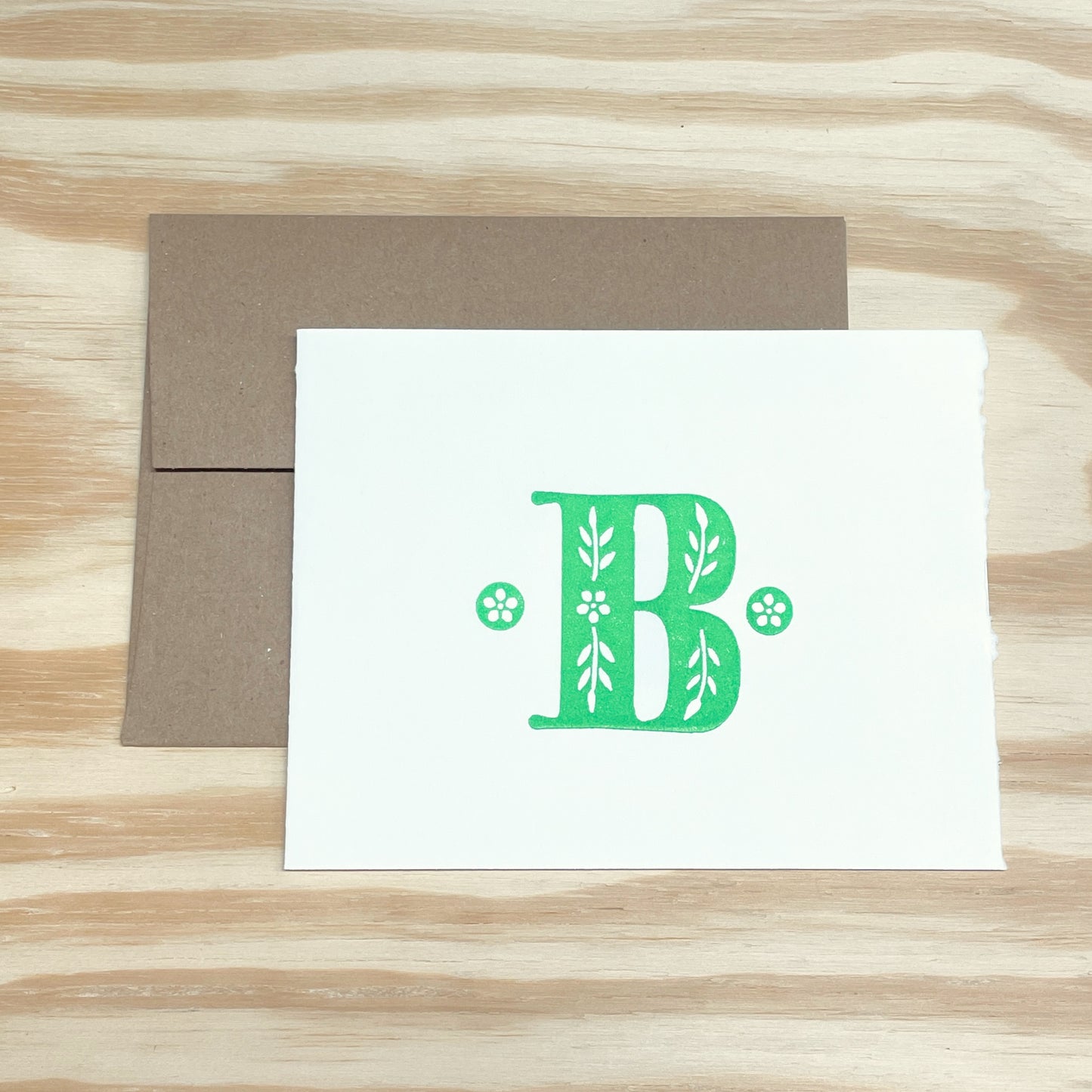 Monogram Leafy Letters SINGLE card - Choose Your Letter - wood type letterpress printed