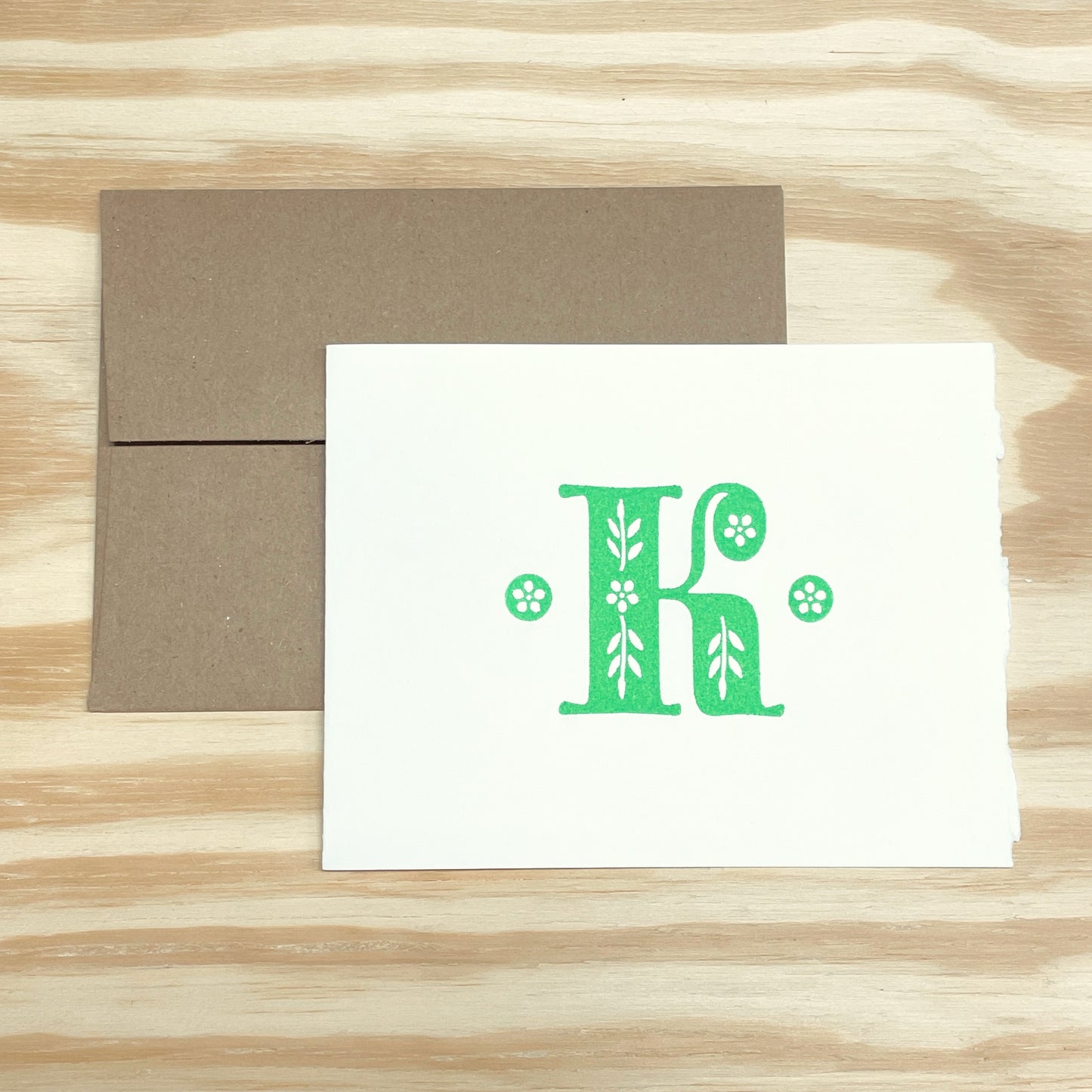 Monogram Leafy Letters SINGLE card - Choose Your Letter - wood type letterpress printed