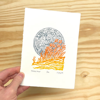 Prairie Moon - woodblock print (5x7")