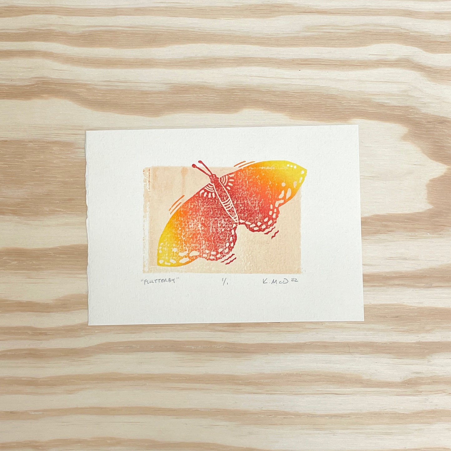 Flutterby Butterfly GHOST PRINT - woodblock print (5x7")