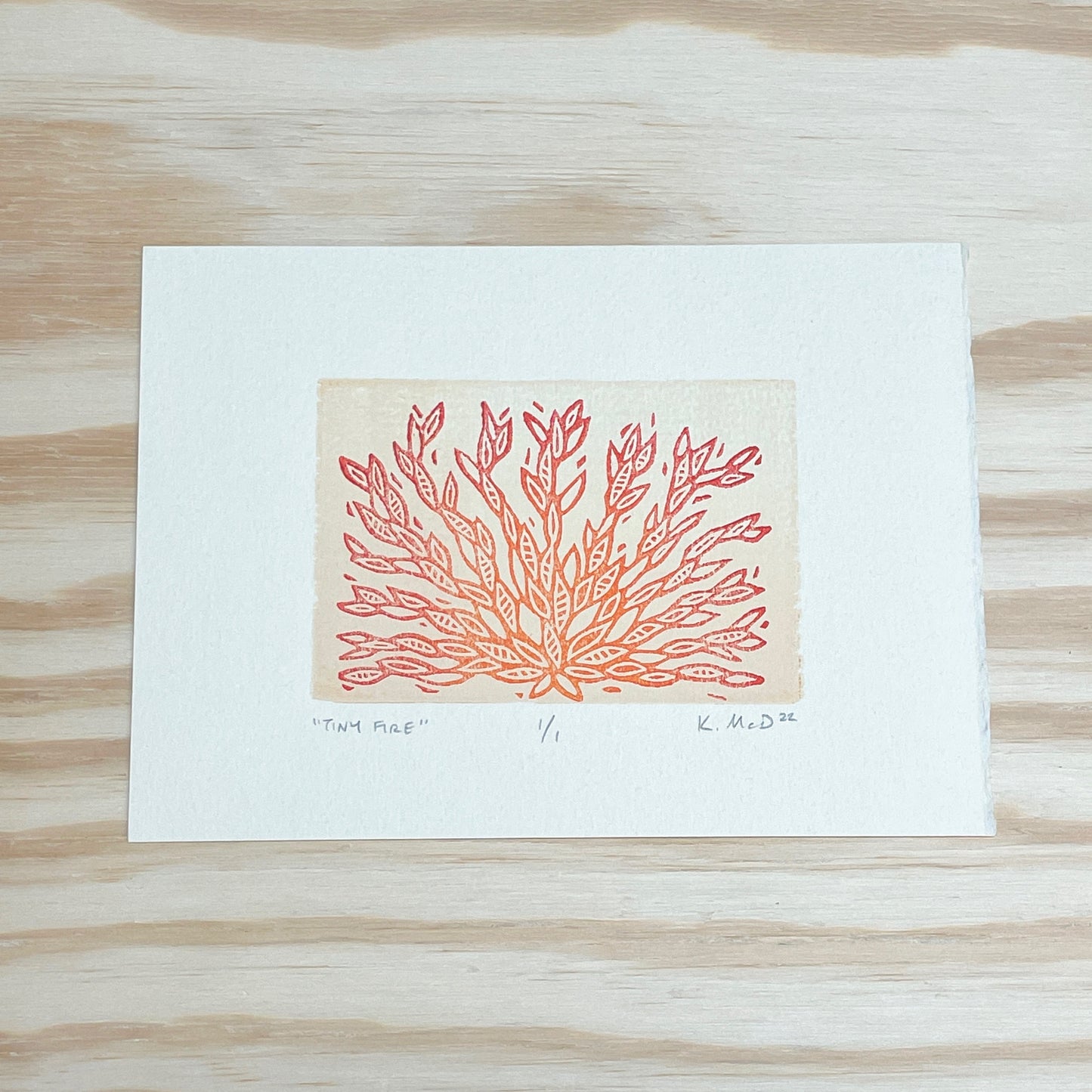 Tiny Fire GHOST PRINT - woodblock print (5x7")