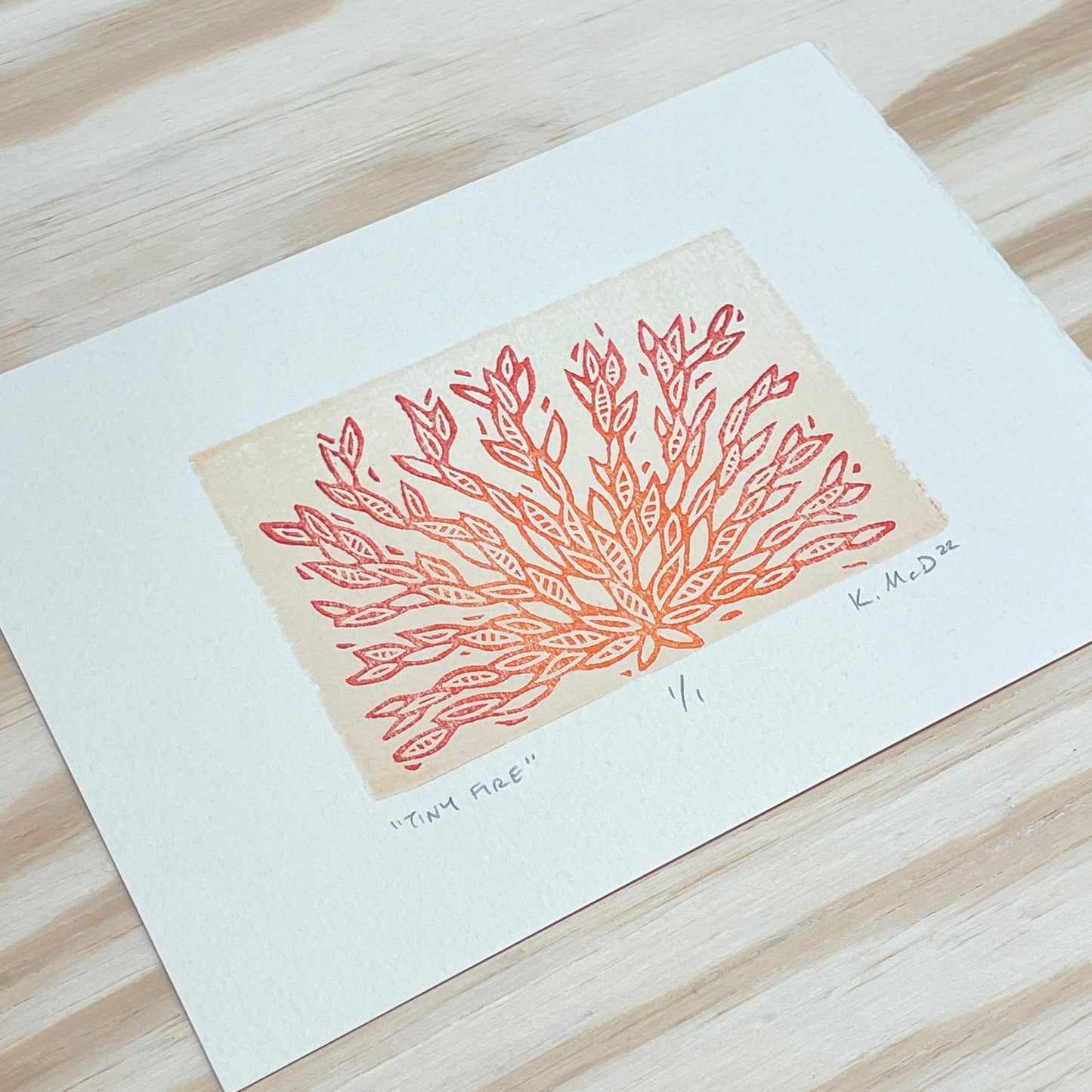 Tiny Fire GHOST PRINT - woodblock print (5x7")