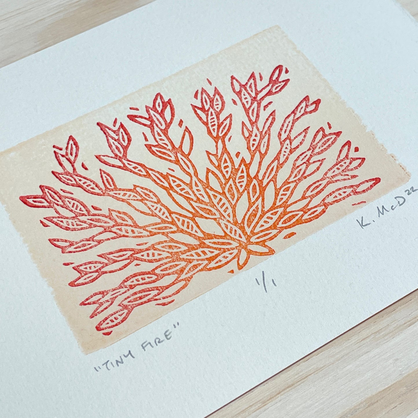 Tiny Fire GHOST PRINT - woodblock print (5x7")