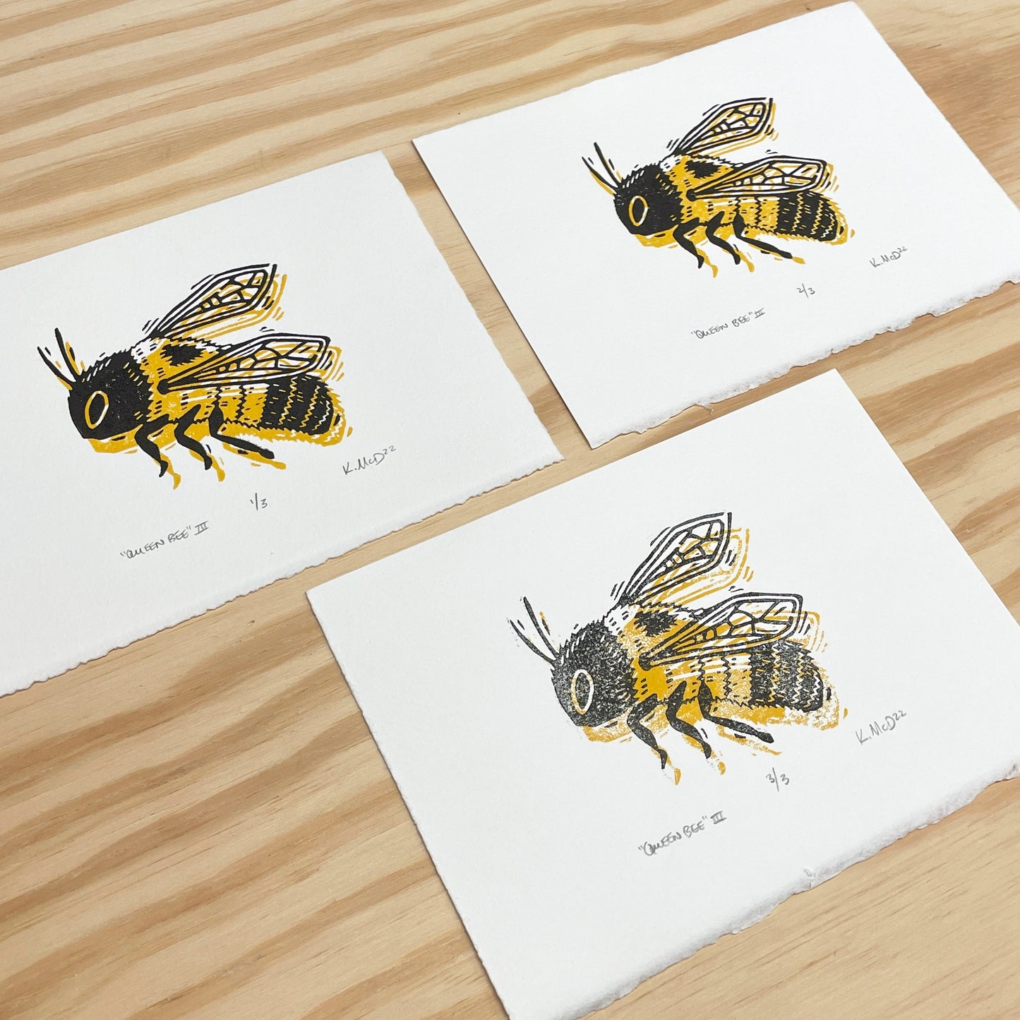 Queen Bee dizzy double - woodblock print (5x7")