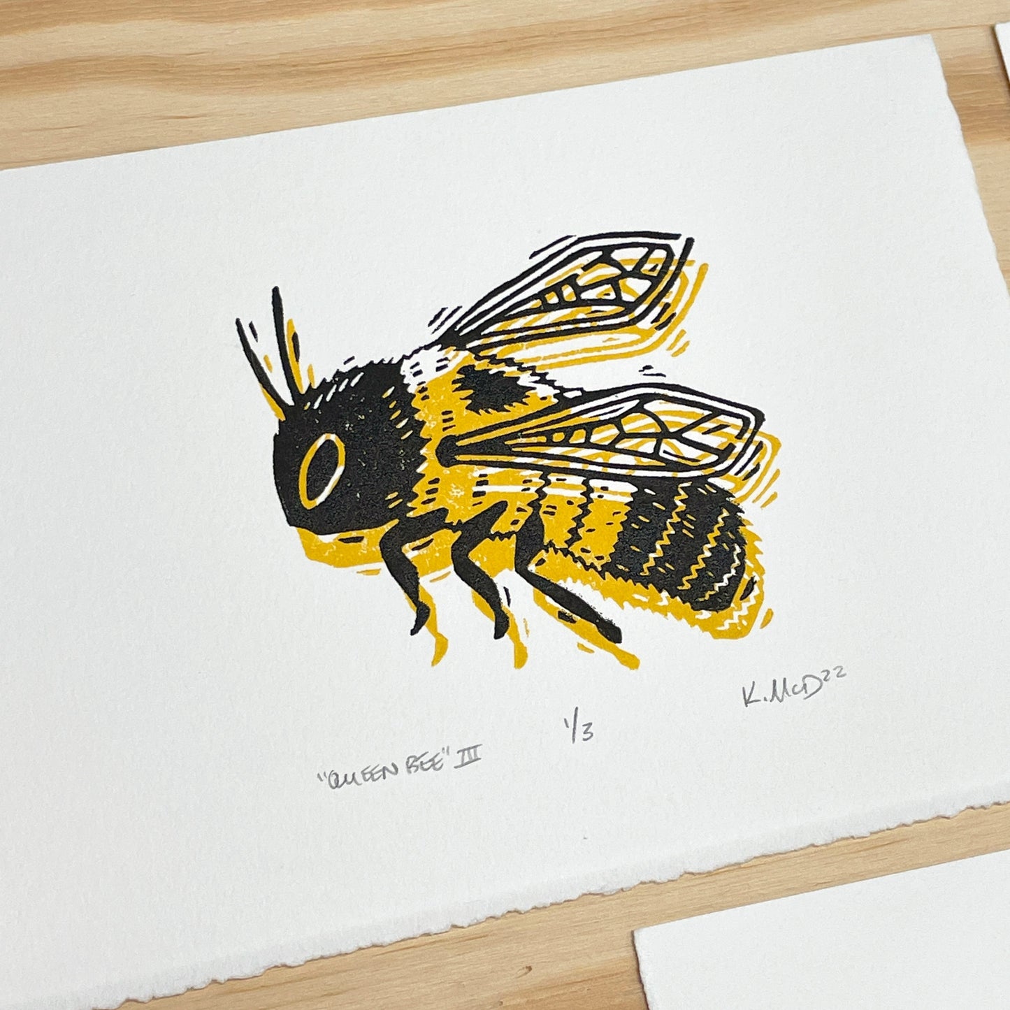 Queen Bee dizzy double - woodblock print (5x7")