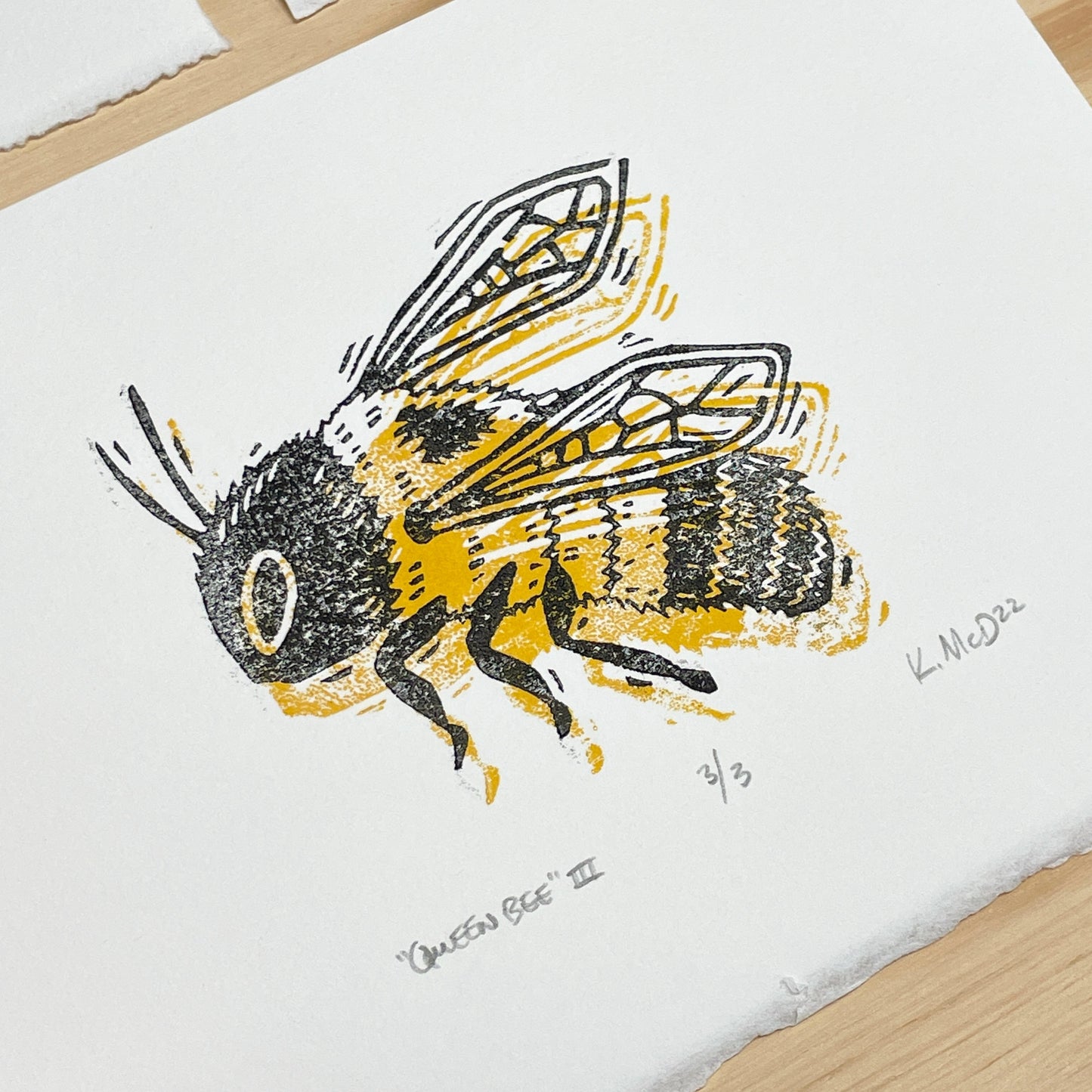 Queen Bee dizzy double - woodblock print (5x7")