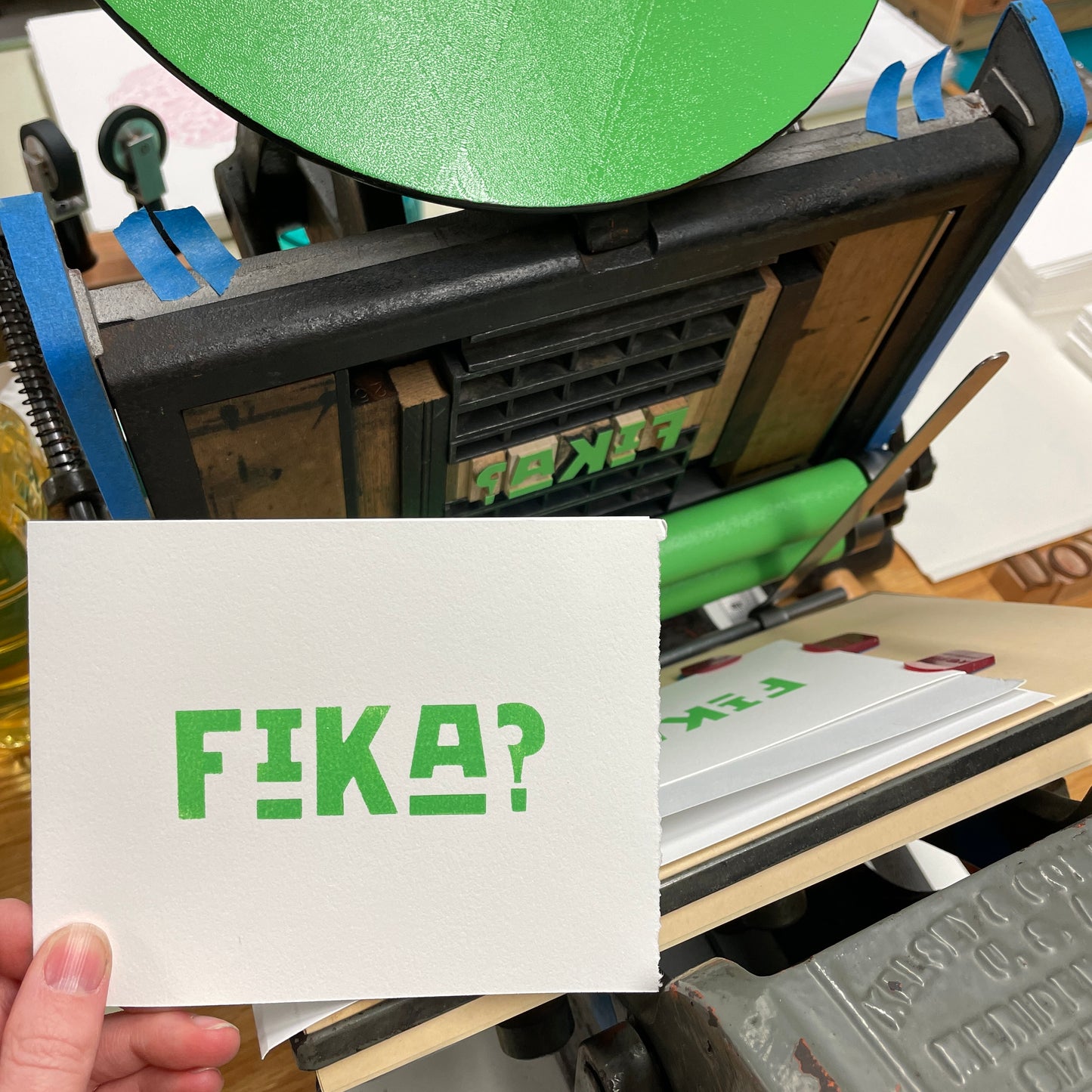 Fika? 6-pack cards - wood type letterpress printed