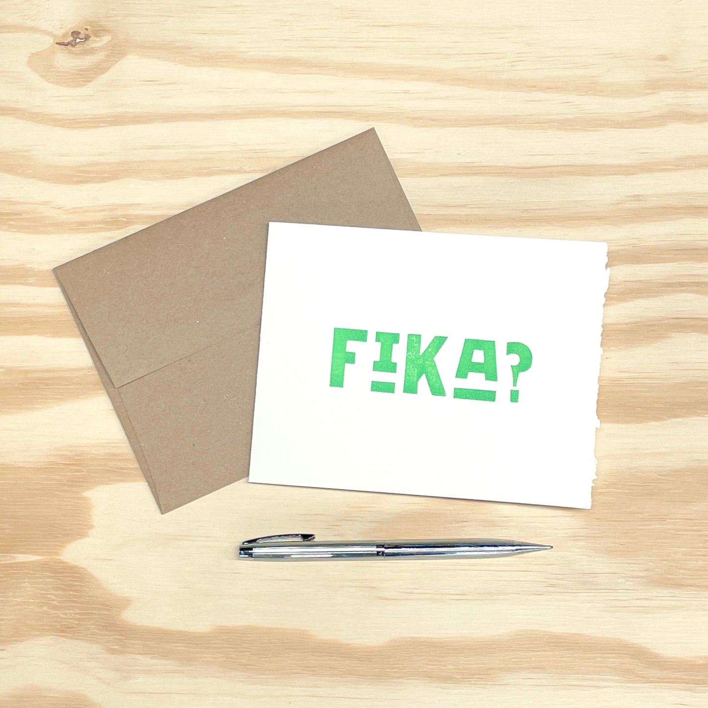 Fika? single card - wood type letterpress printed