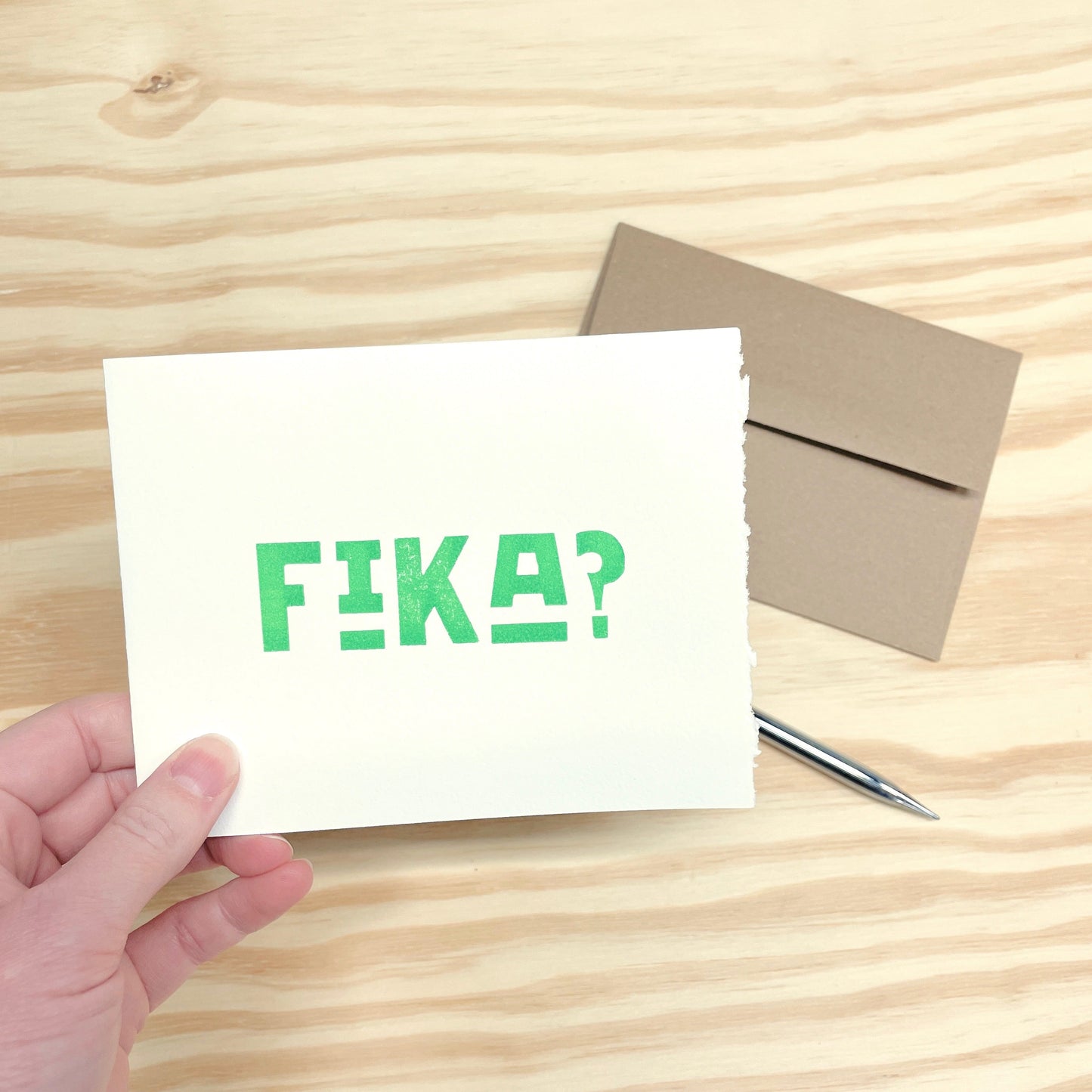 Fika? 6-pack cards - wood type letterpress printed