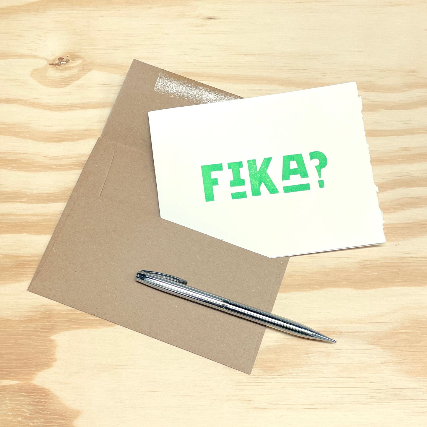 Fika? single card - wood type letterpress printed