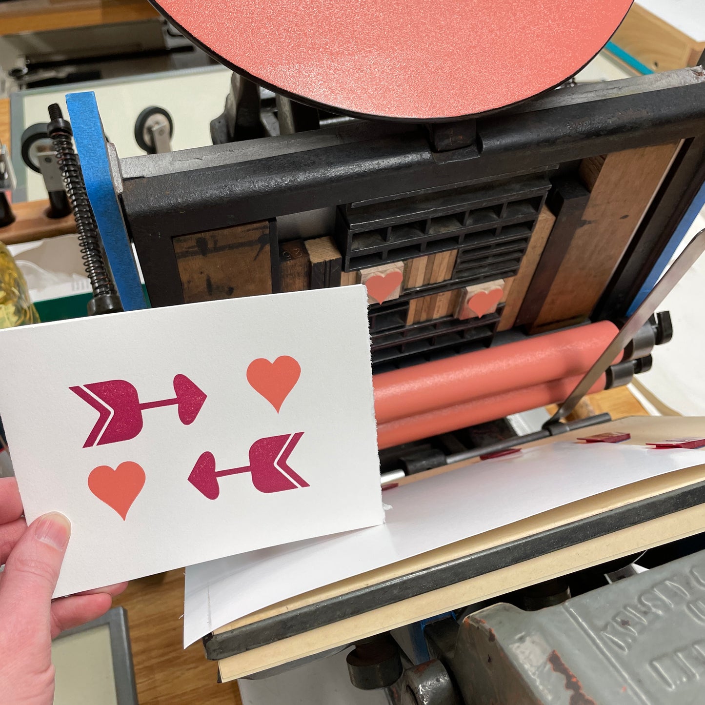 Arrows and Hearts - single card - wood type letterpress printed