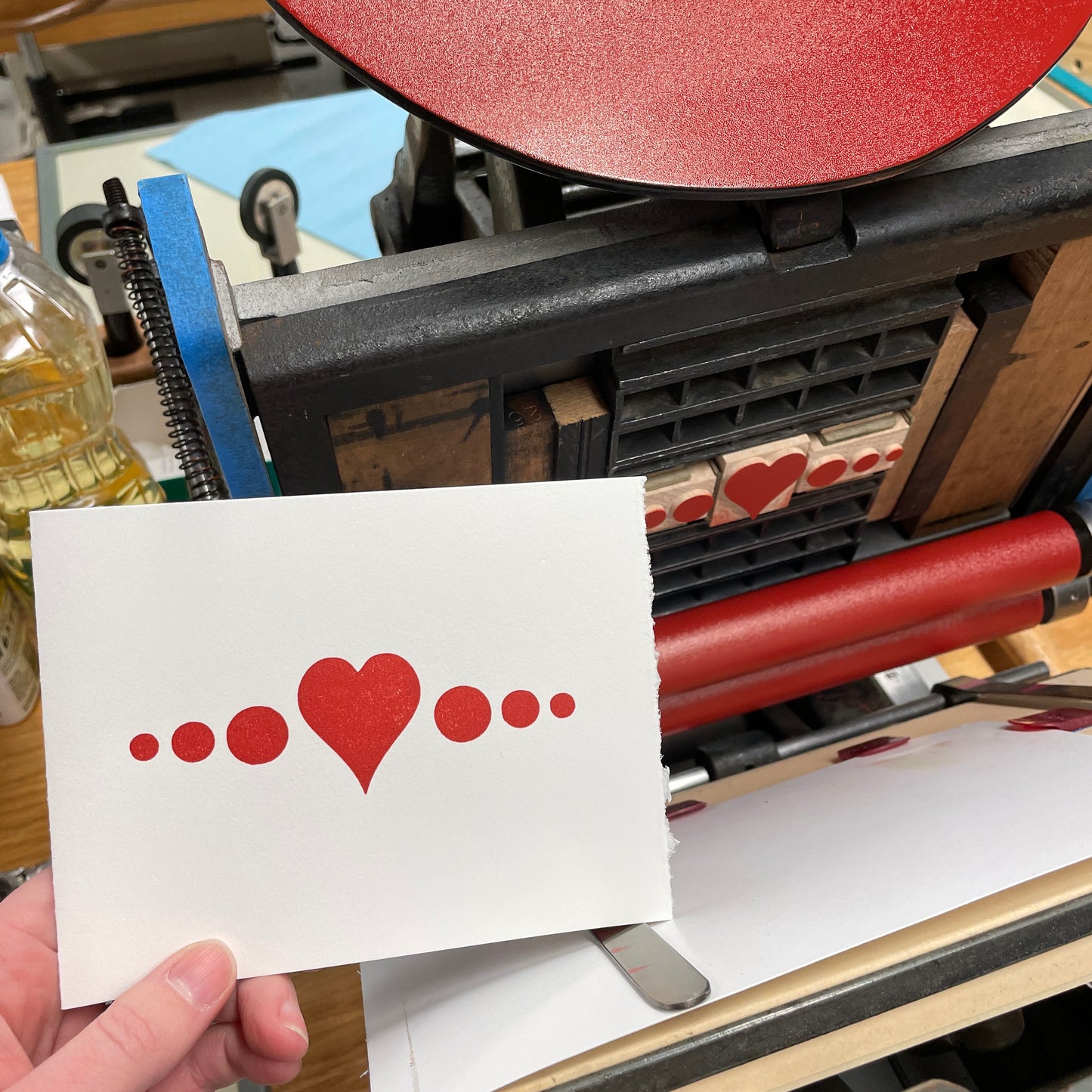 Heart Dots - single card - wood type letterpress printed