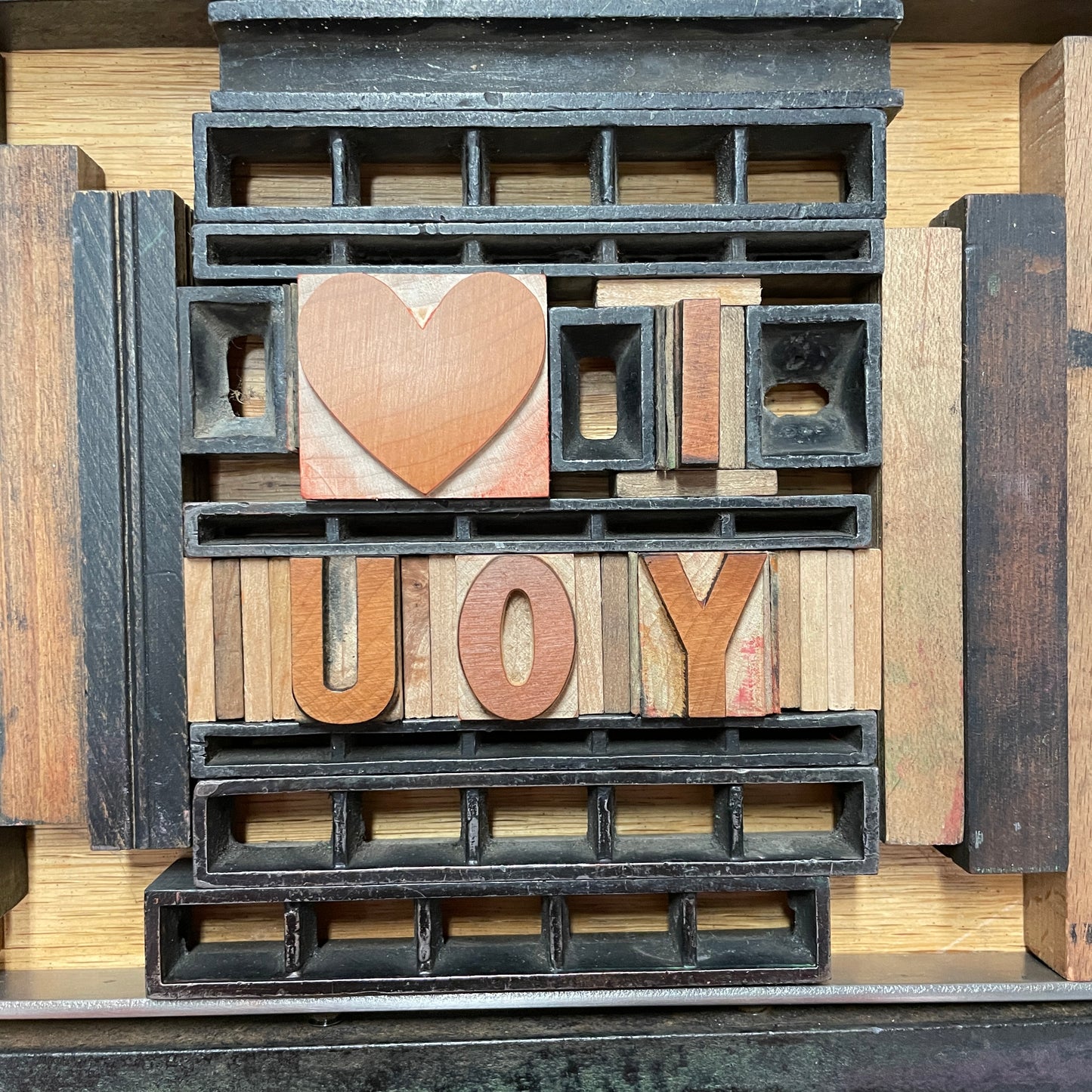 I Heart You - single card - wood type letterpress printed