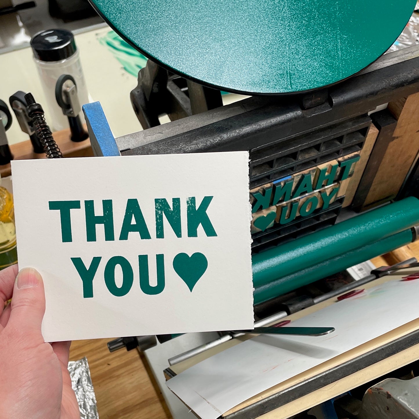 Thank You Heart - single card - wood type letterpress printed