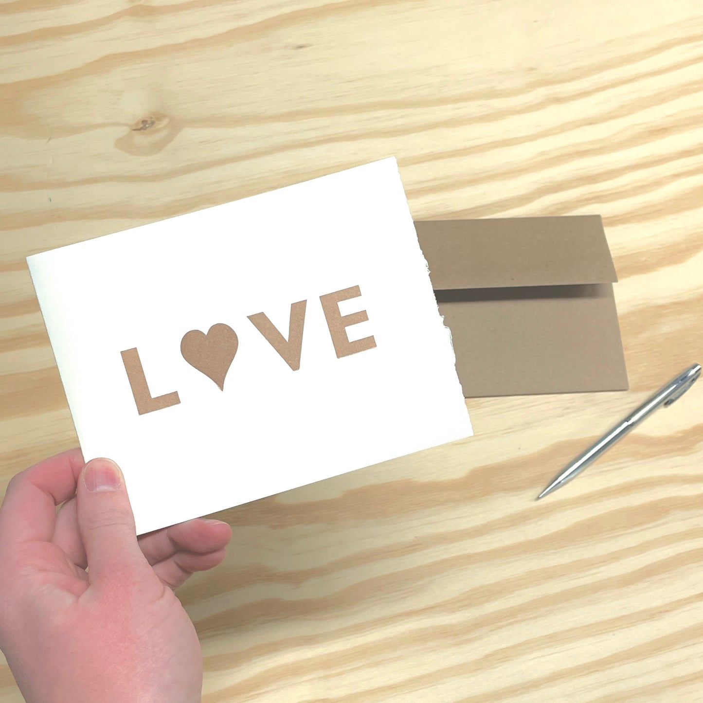 Love in copper - single card - wood type letterpress printed