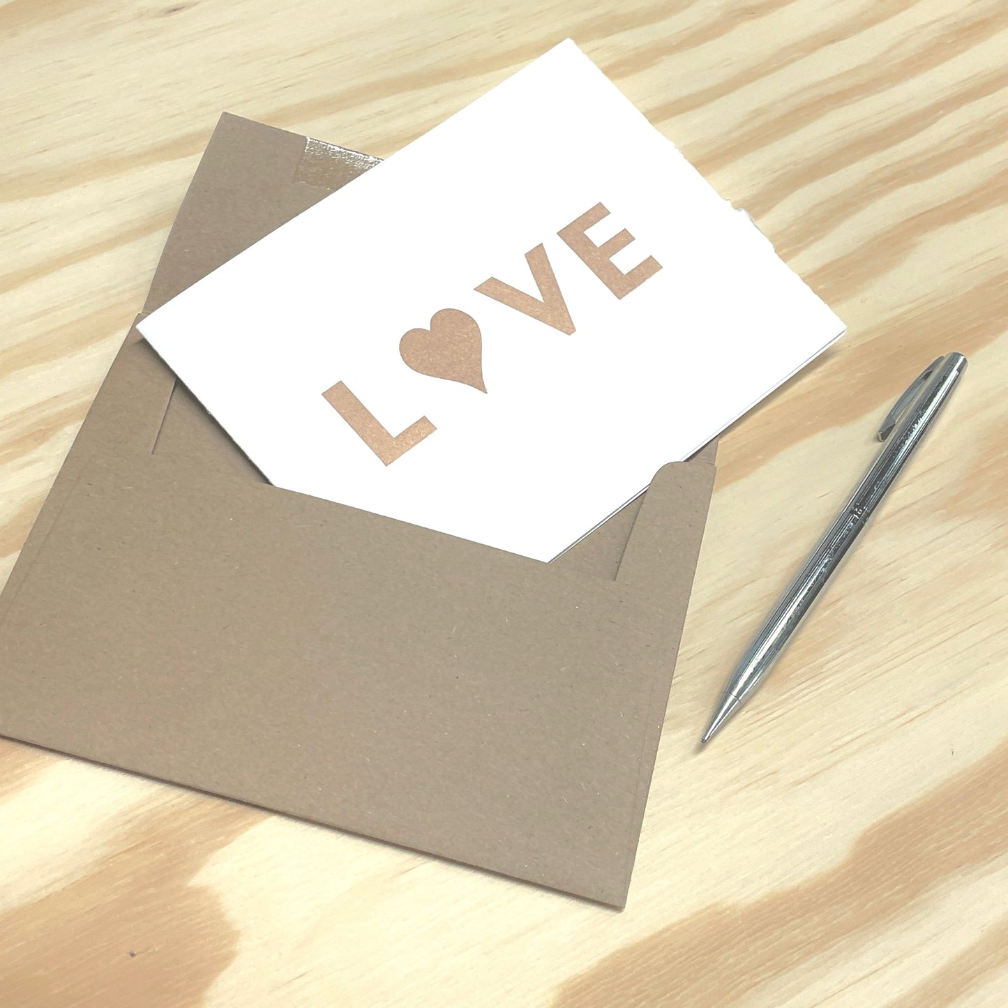 Love in copper - single card - wood type letterpress printed