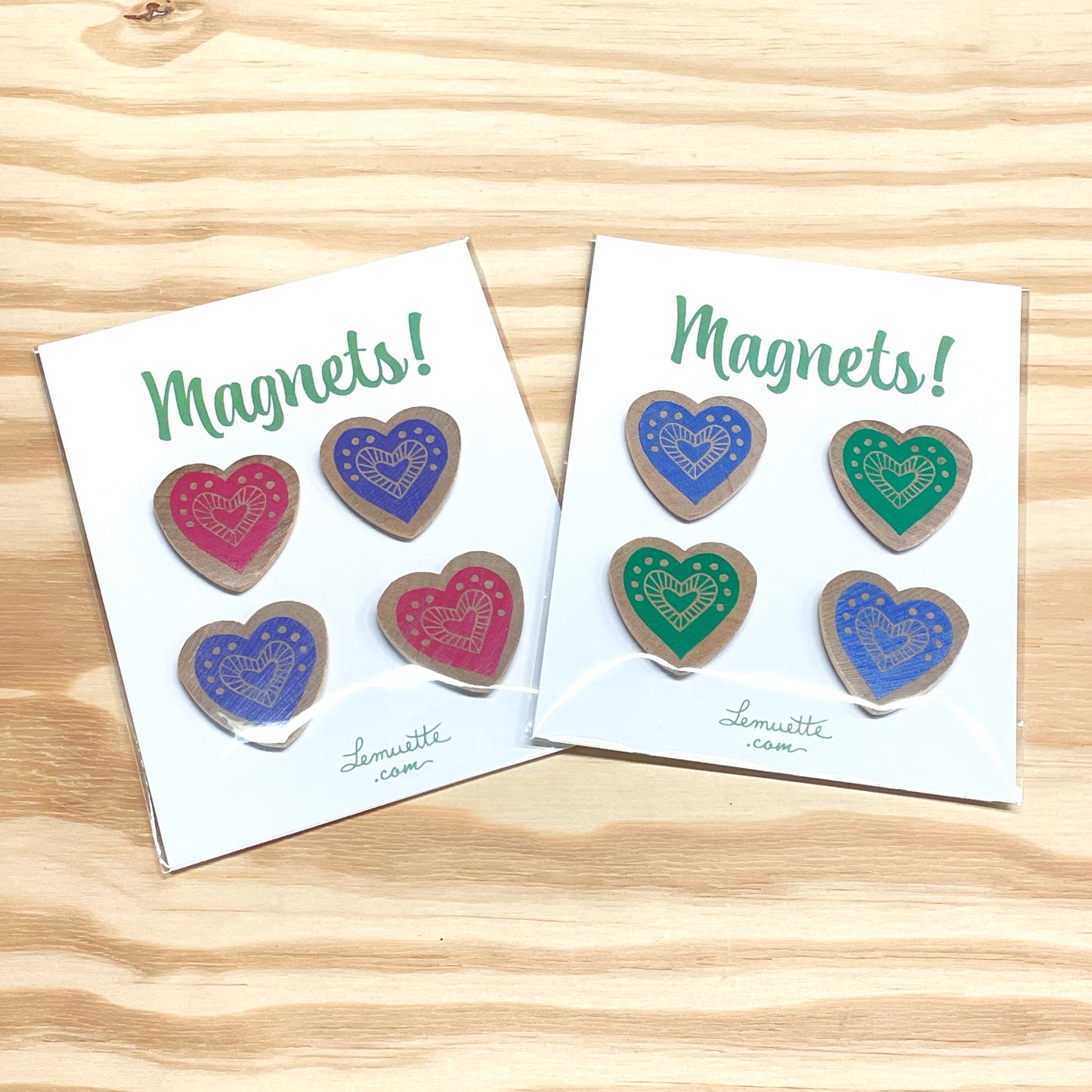 Heart Magnets - hand stamped wood (set of 4)